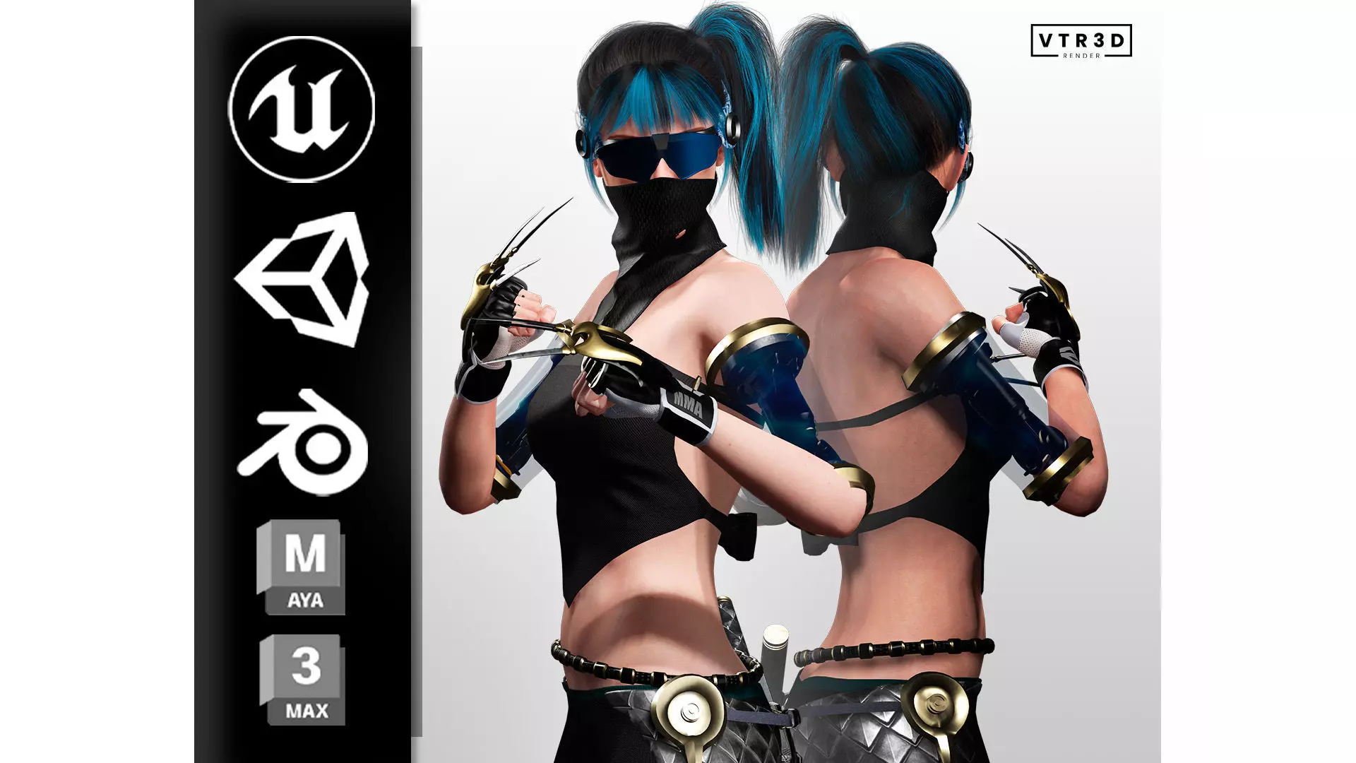 Cyberpunk Female Ninja Assassin Low-poly 3D model_0