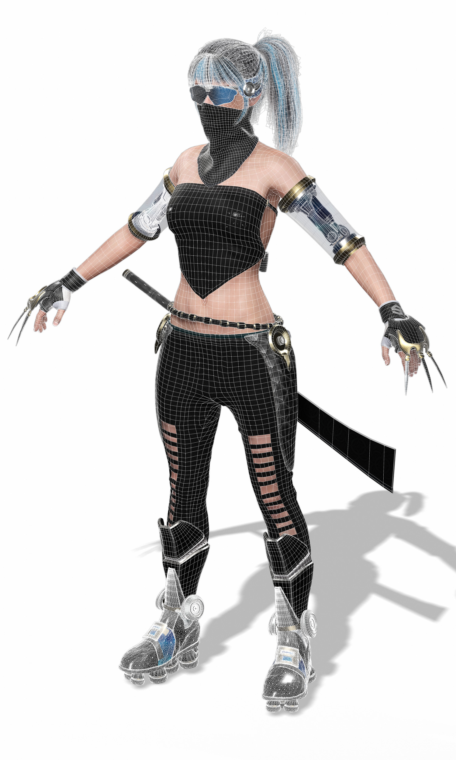 Cyberpunk Female Ninja Assassin Low-poly 3D model_9