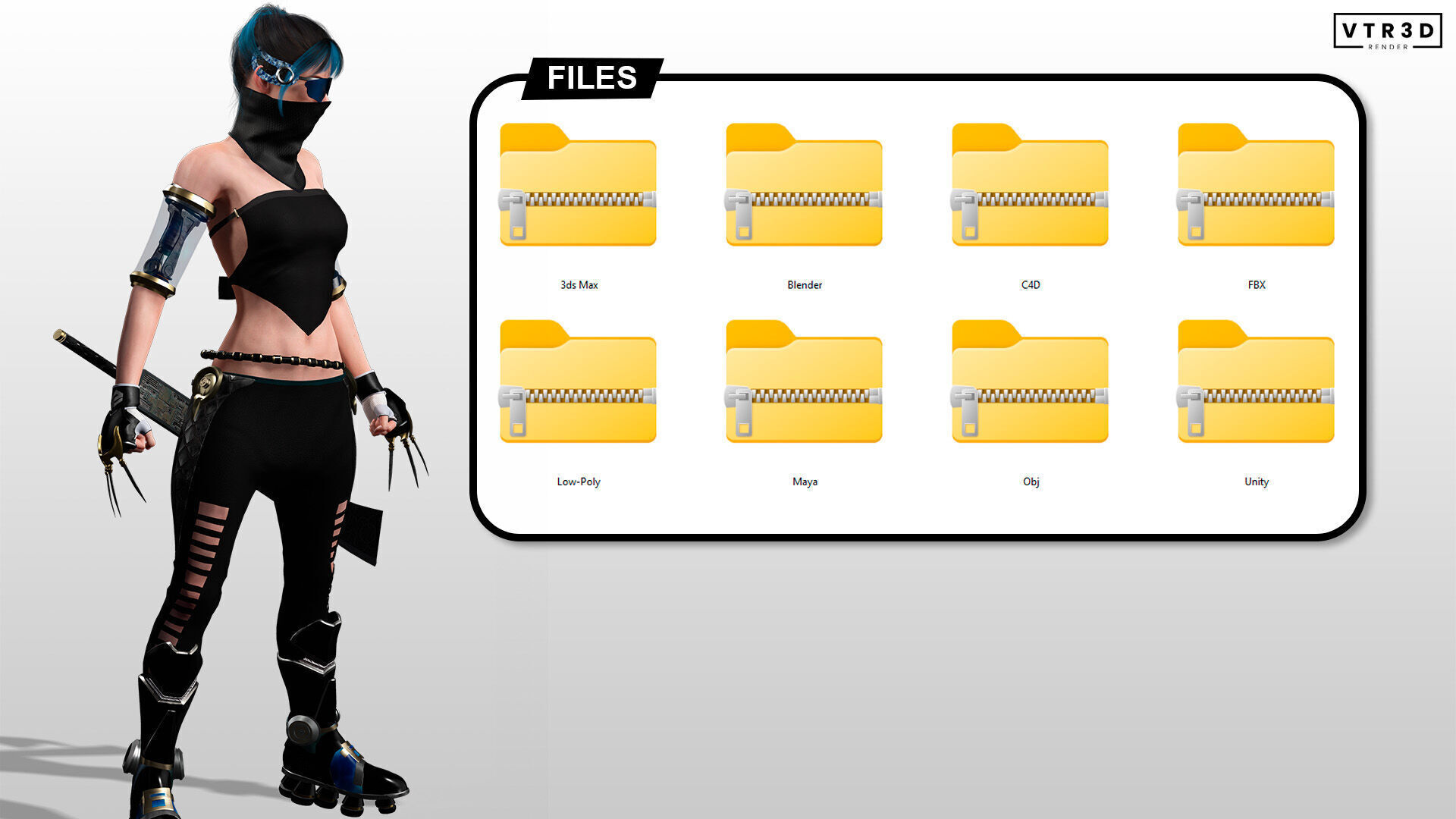 Cyberpunk Female Ninja Assassin Low-poly 3D model_6