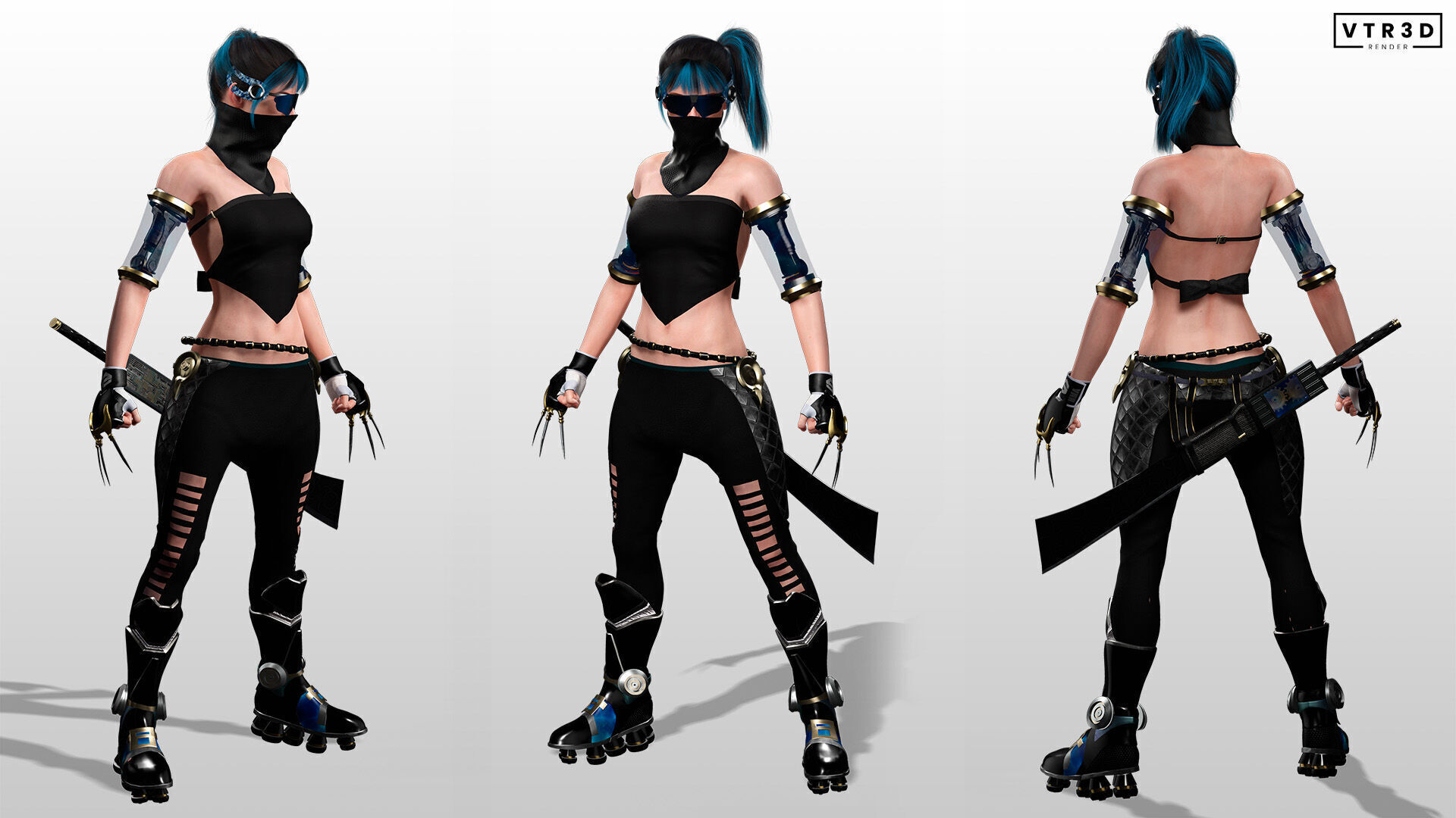 Cyberpunk Female Ninja Assassin Low-poly 3D model_4