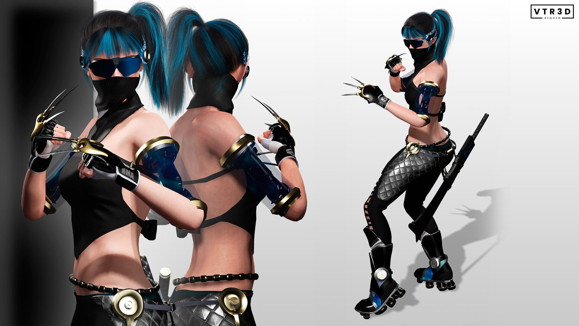 Cyberpunk Female Ninja Assassin Low-poly 3D model_2
