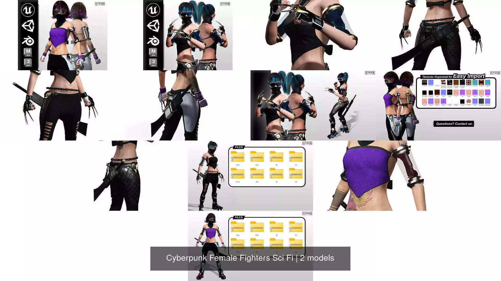 Cyberpunk Female Fighters Sci Fi 3D Model Collection_3