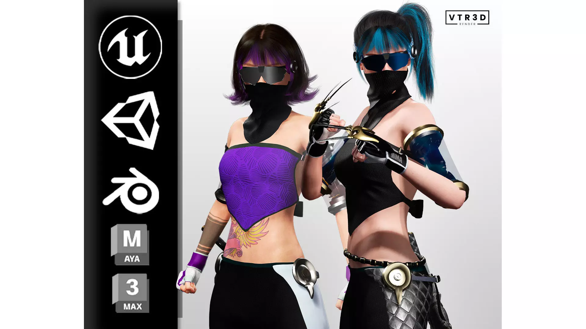 Cyberpunk Female Fighters Sci Fi 3D Model Collection_0