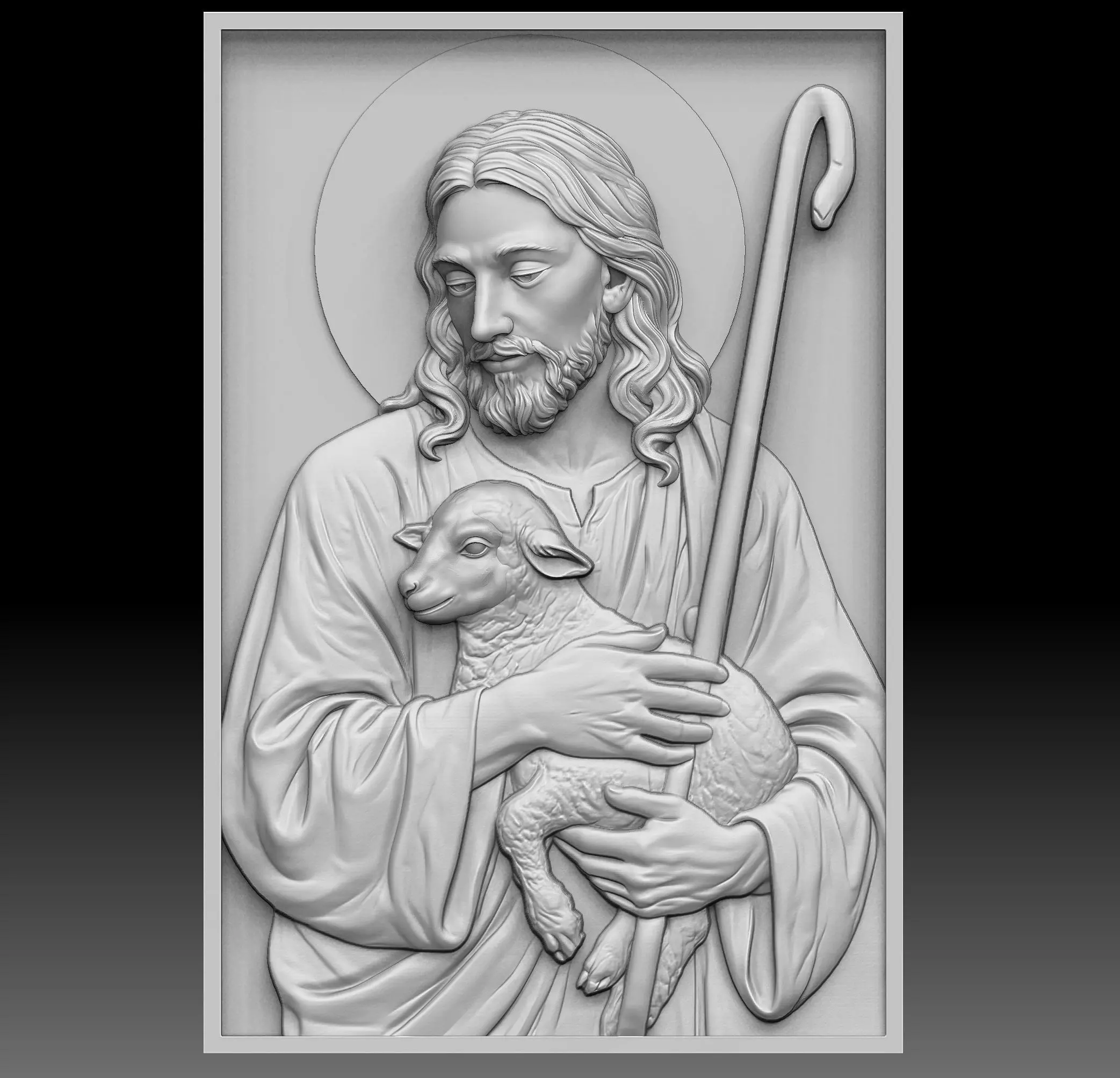 Jesus Christ holding a lamb Relief 3D print model