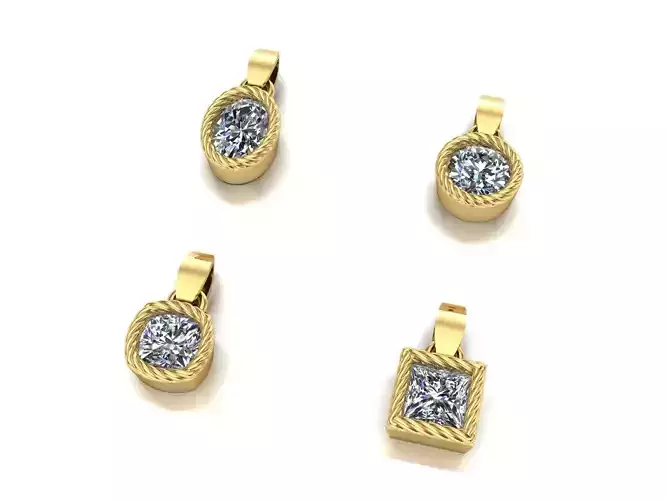 4 Solitare Diamond Pendants 3 - Spirals