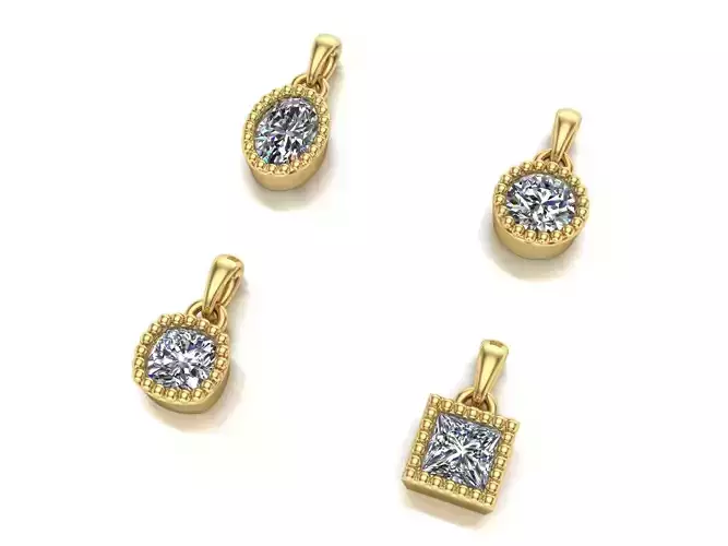 4 Solitare Diamond Pendants - Rounds 3D print model