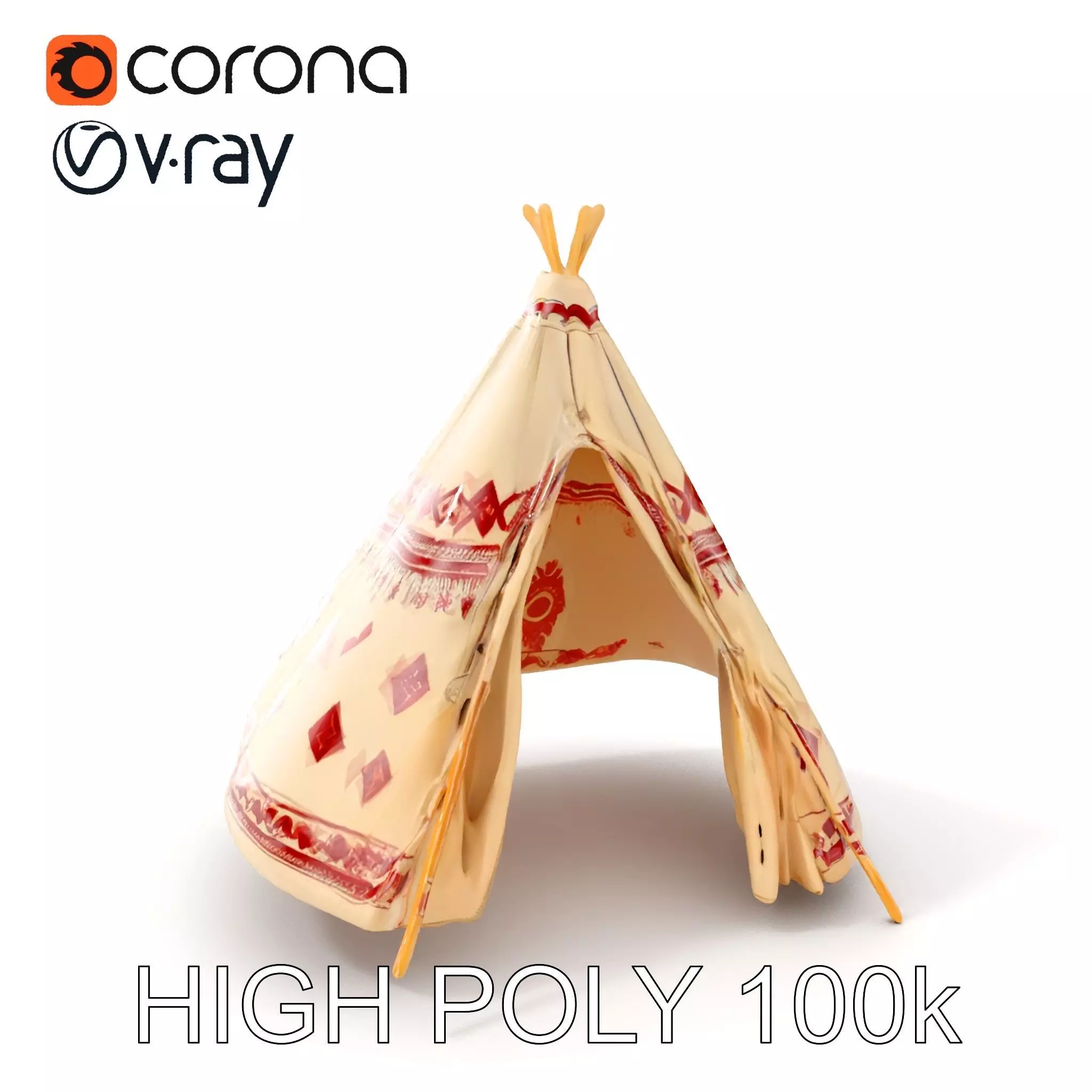 Traditional Tipi Tent Model Pack with Tribal Patterns Low-poly 3D model_0
