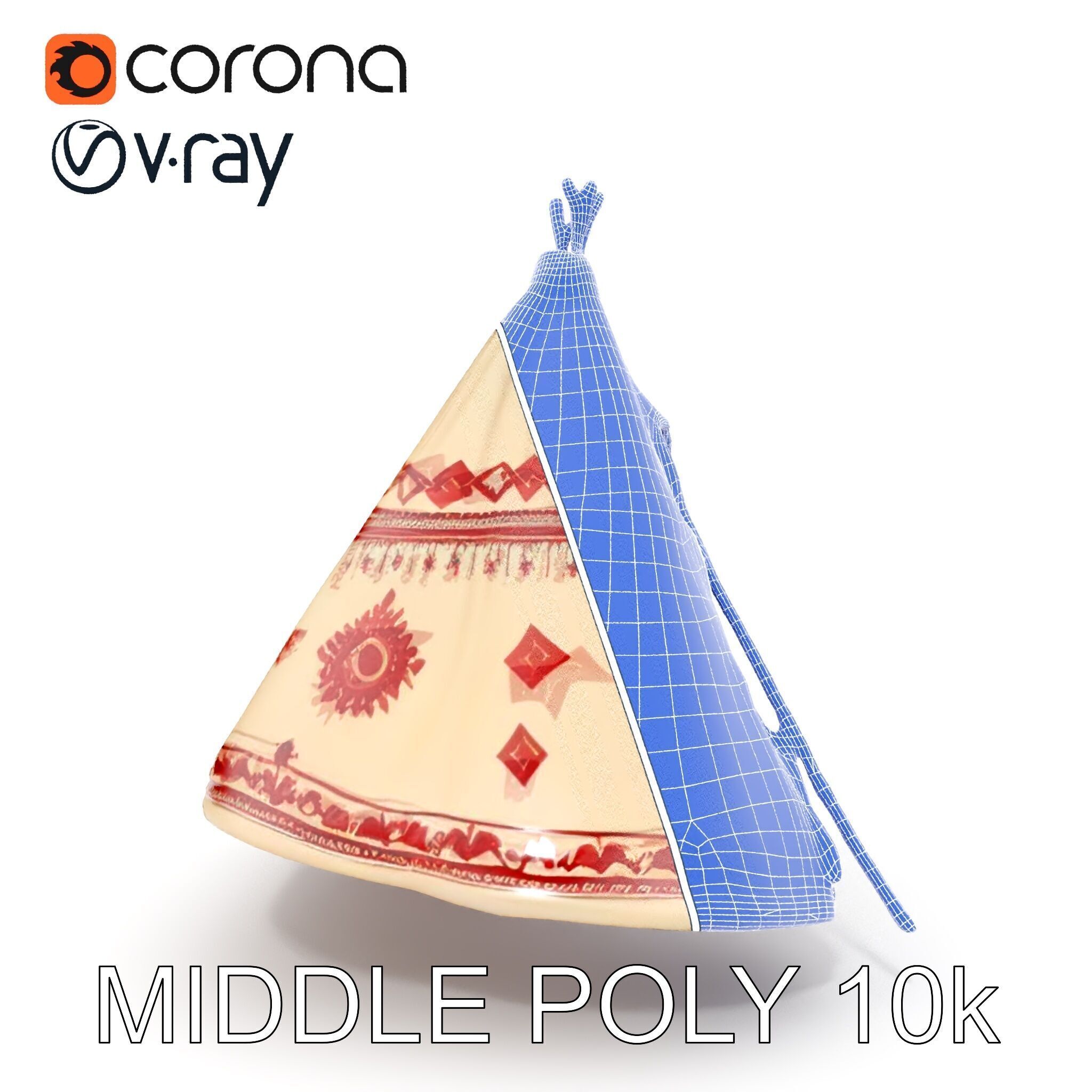 Traditional Tipi Tent Model Pack with Tribal Patterns Low-poly 3D model_12