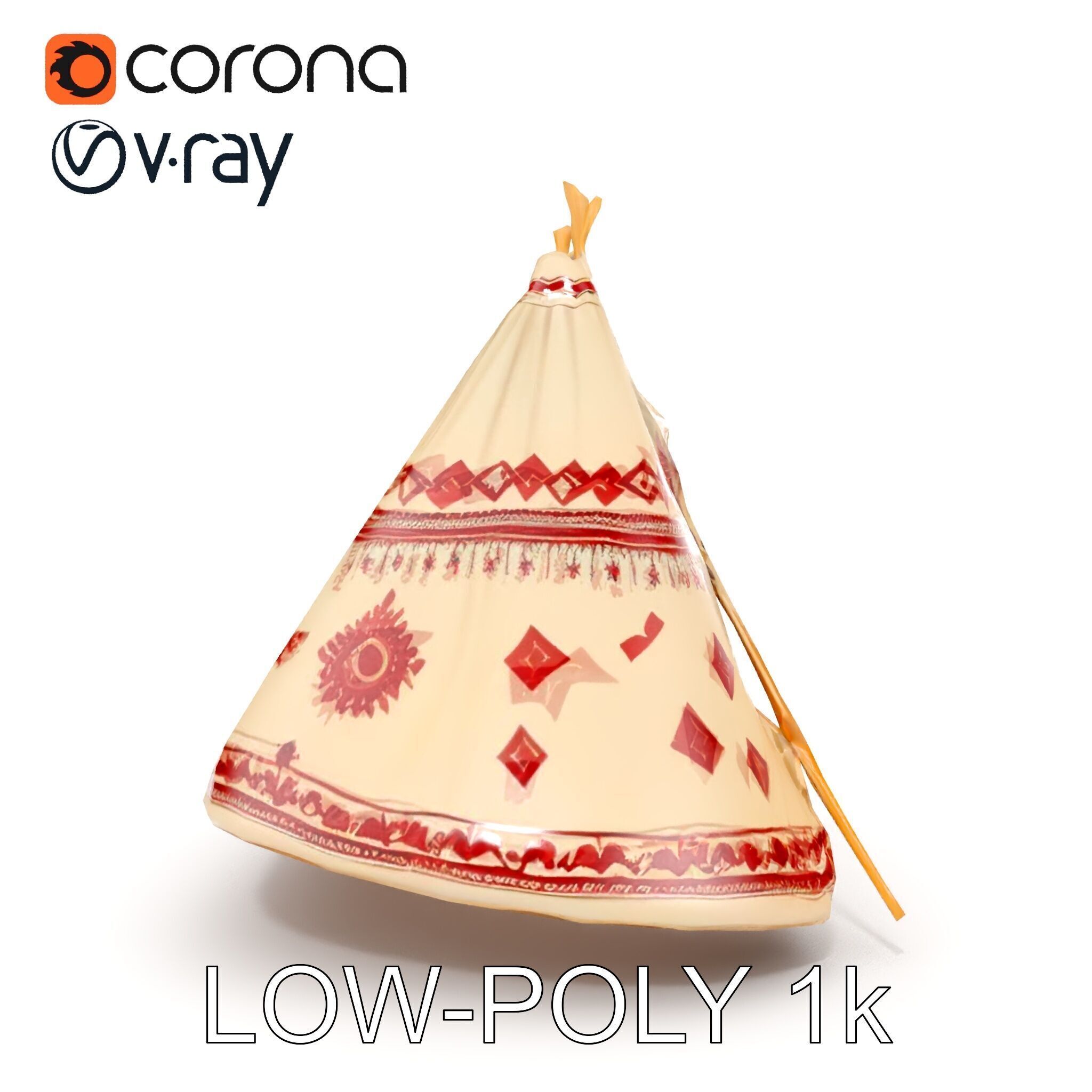 Traditional Tipi Tent Model Pack with Tribal Patterns Low-poly 3D model_10