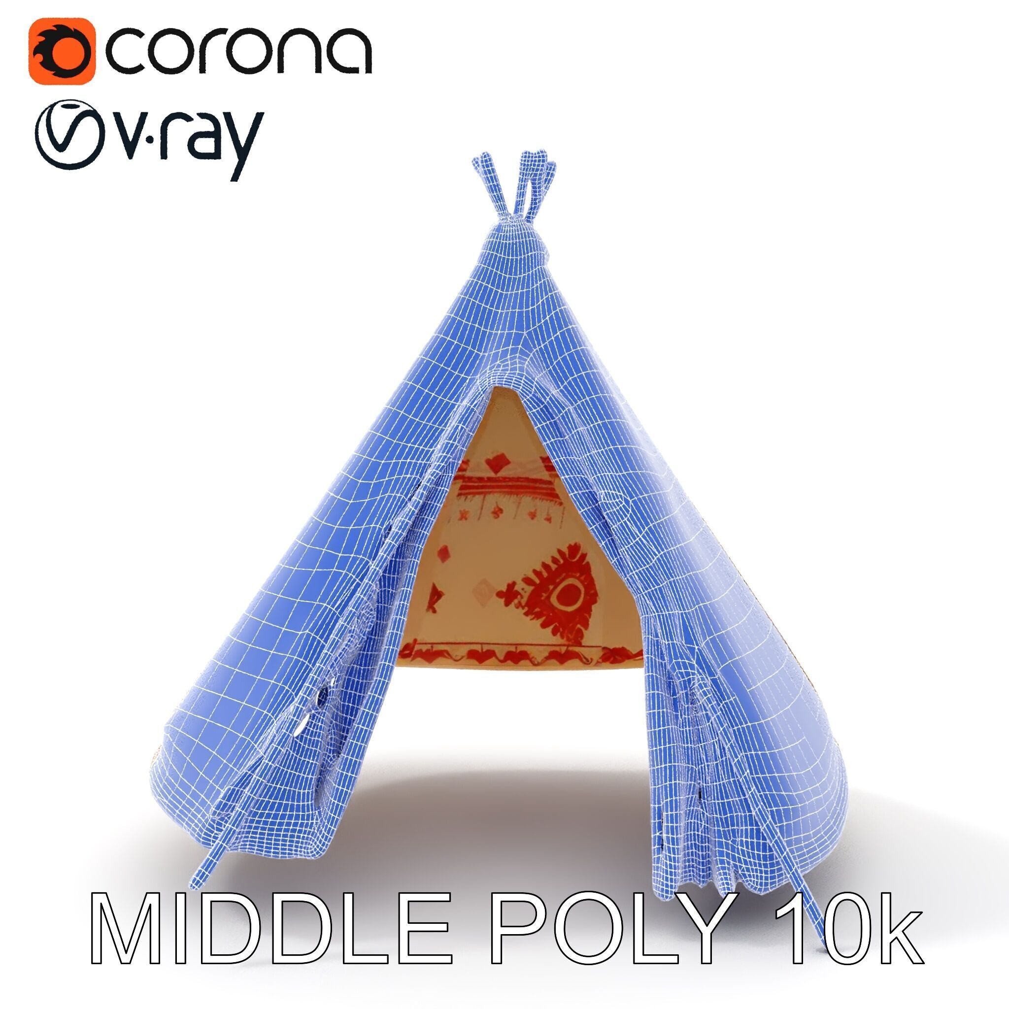 Traditional Tipi Tent Model Pack with Tribal Patterns Low-poly 3D model_6