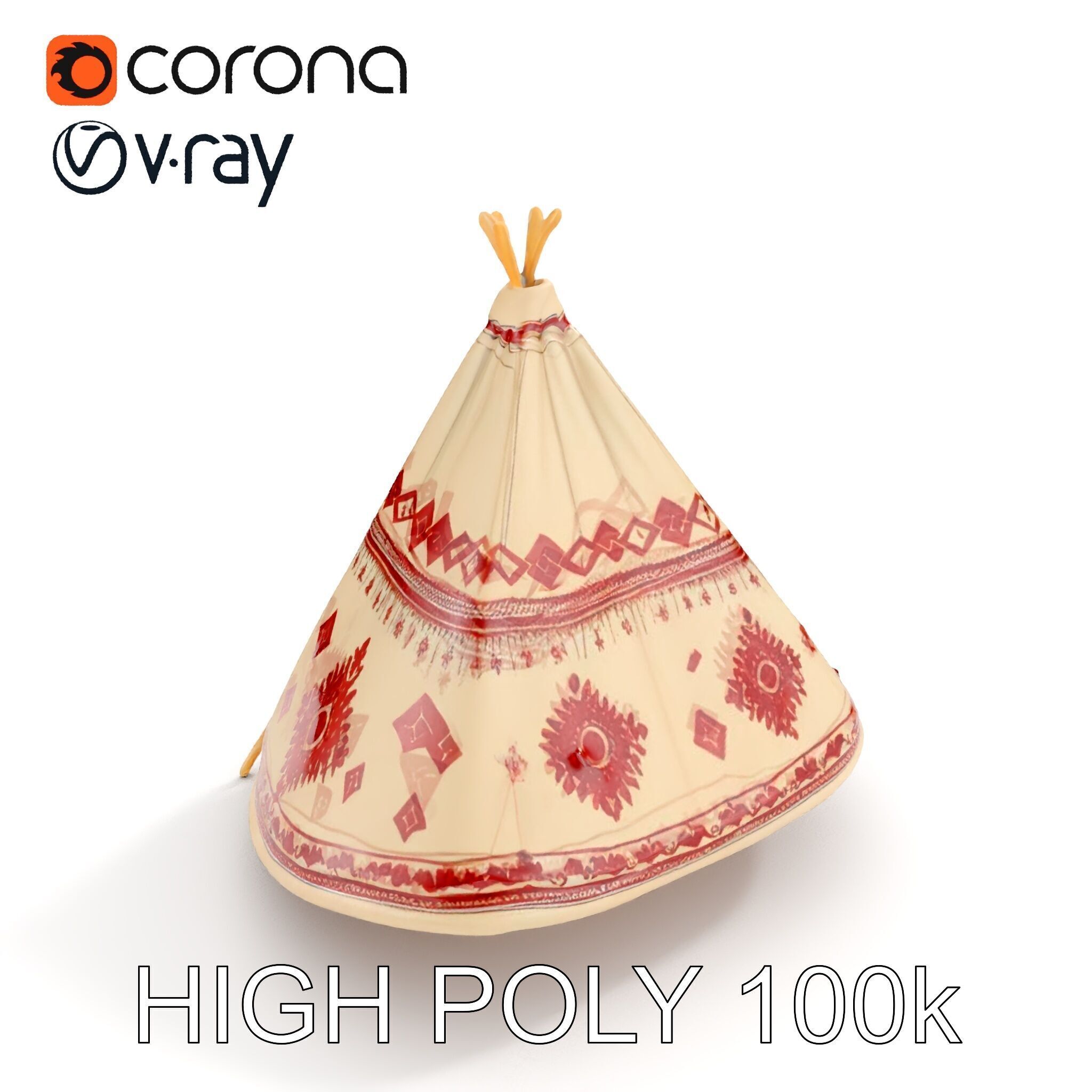 Traditional Tipi Tent Model Pack with Tribal Patterns Low-poly 3D model_8