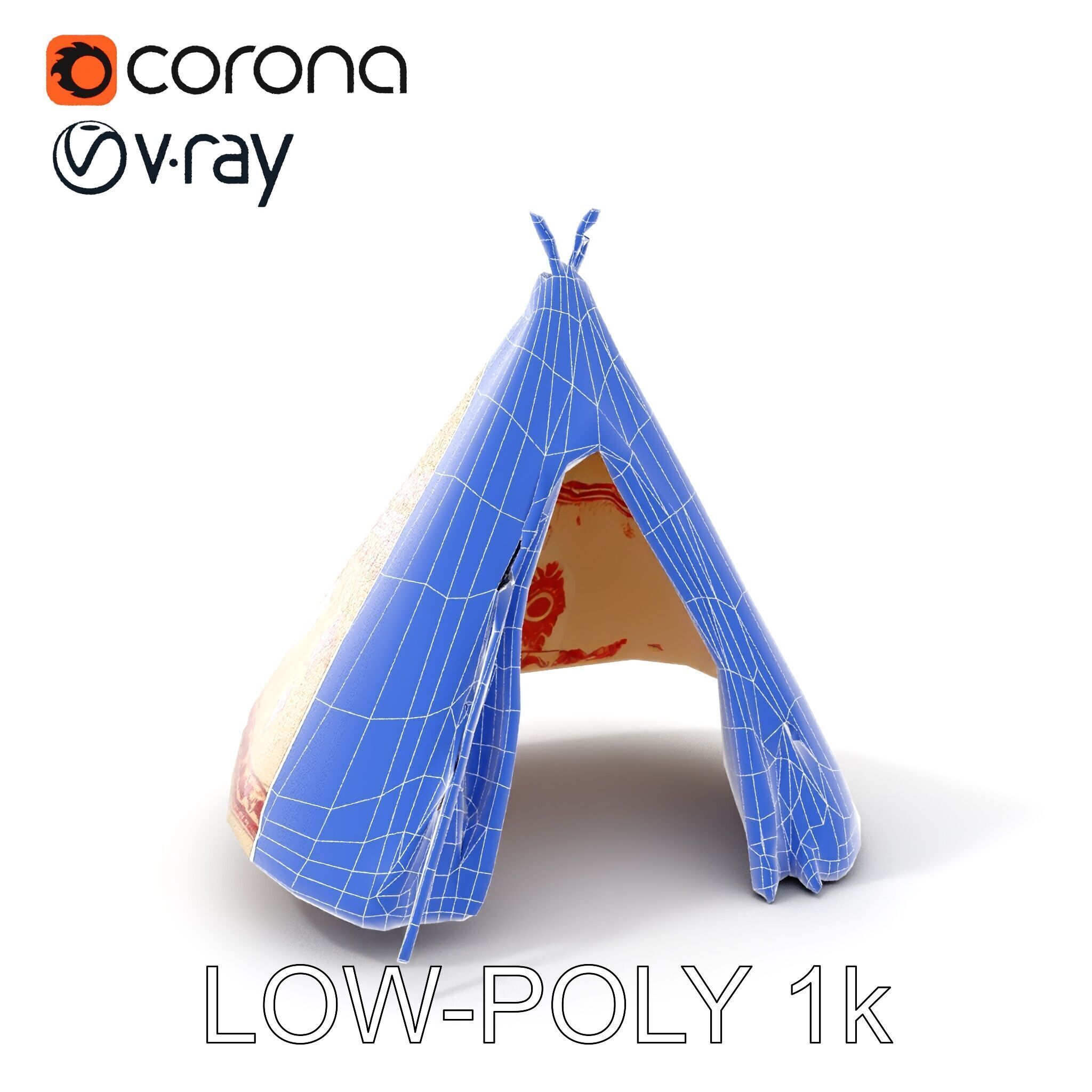 Traditional Tipi Tent Model Pack with Tribal Patterns Low-poly 3D model_7