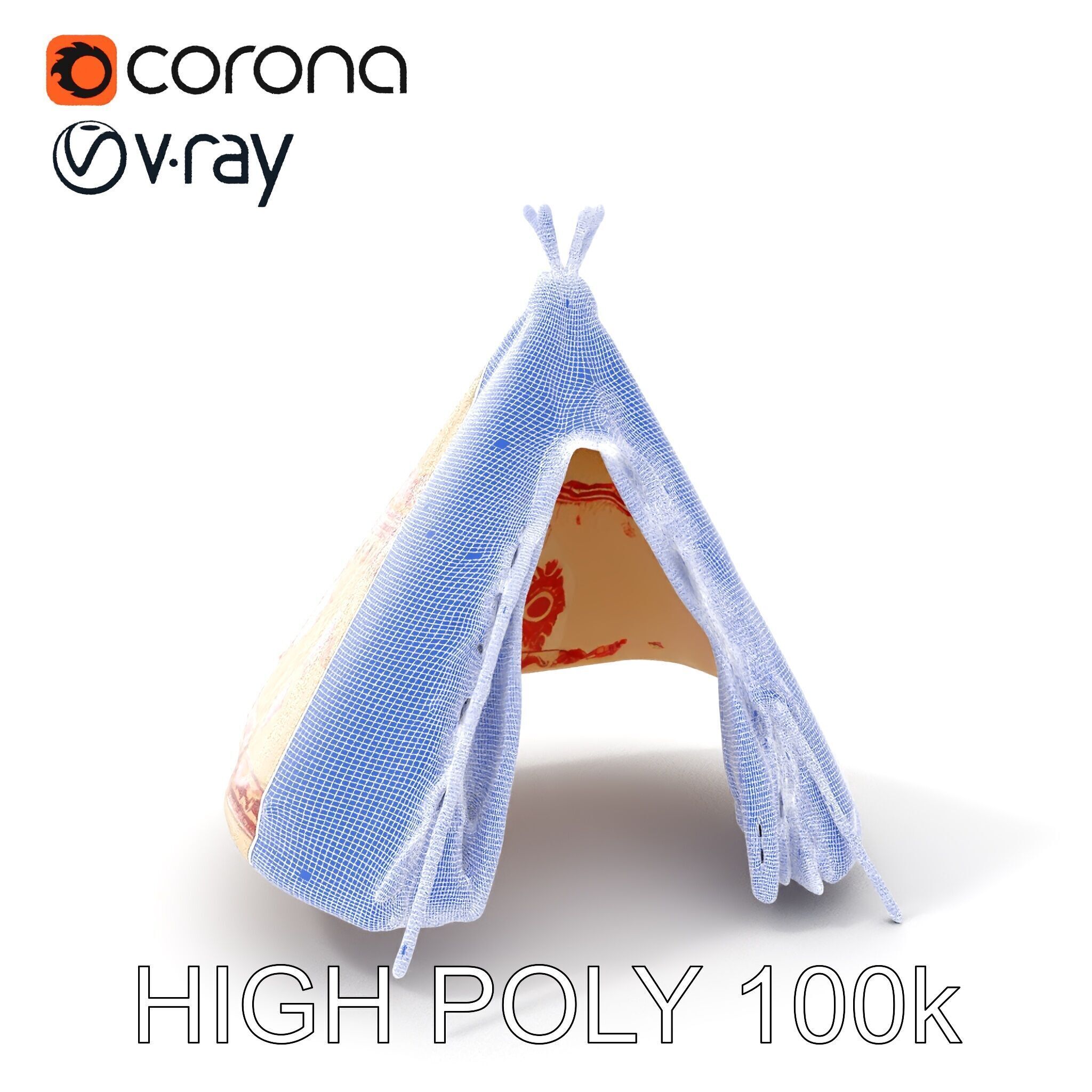 Traditional Tipi Tent Model Pack with Tribal Patterns Low-poly 3D model_4