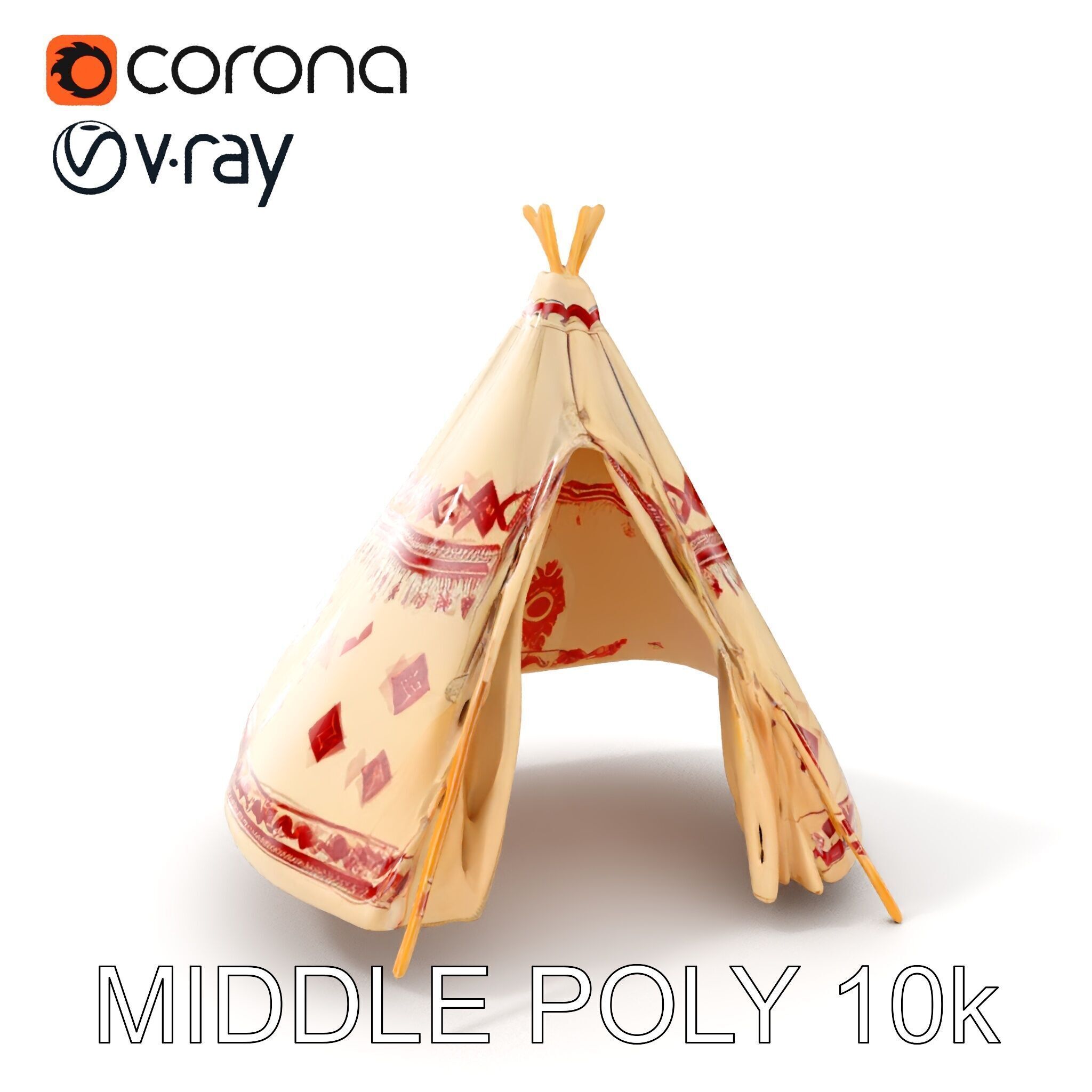 Traditional Tipi Tent Model Pack with Tribal Patterns Low-poly 3D model_27