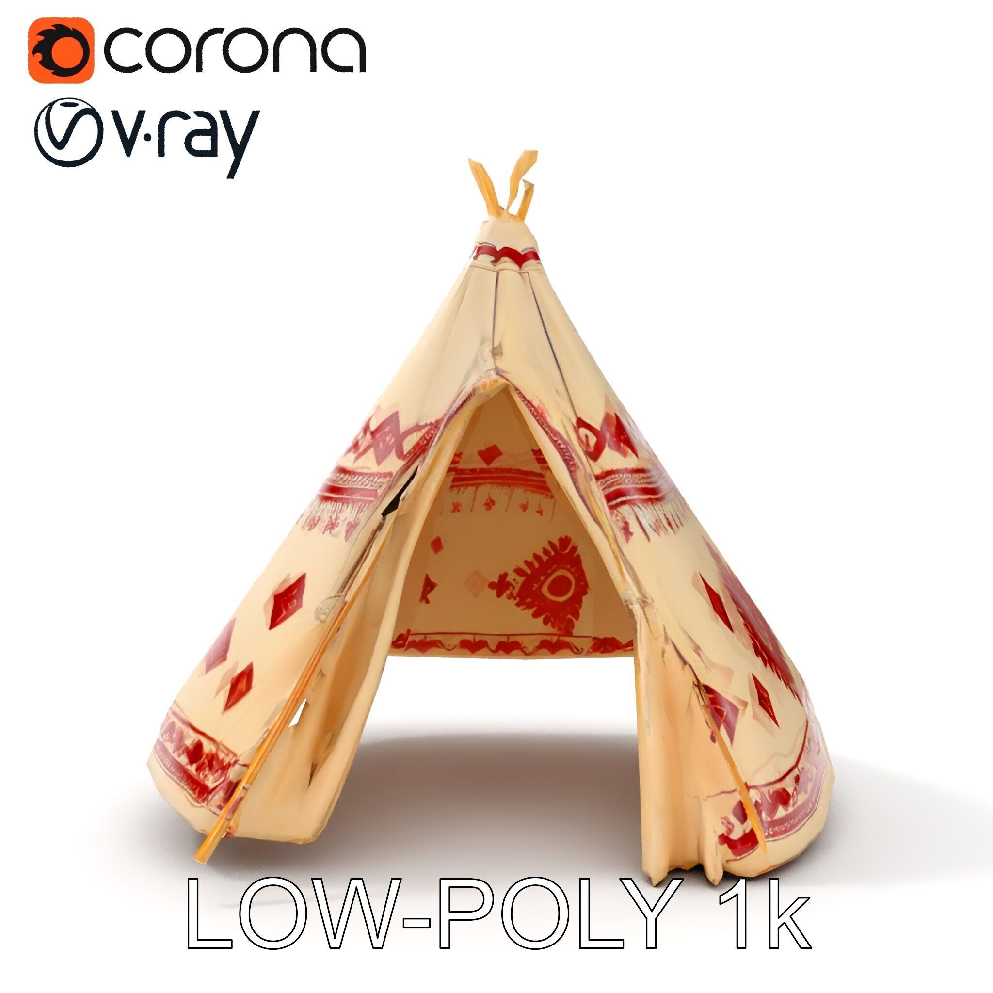 Traditional Tipi Tent Model Pack with Tribal Patterns Low-poly 3D model_16