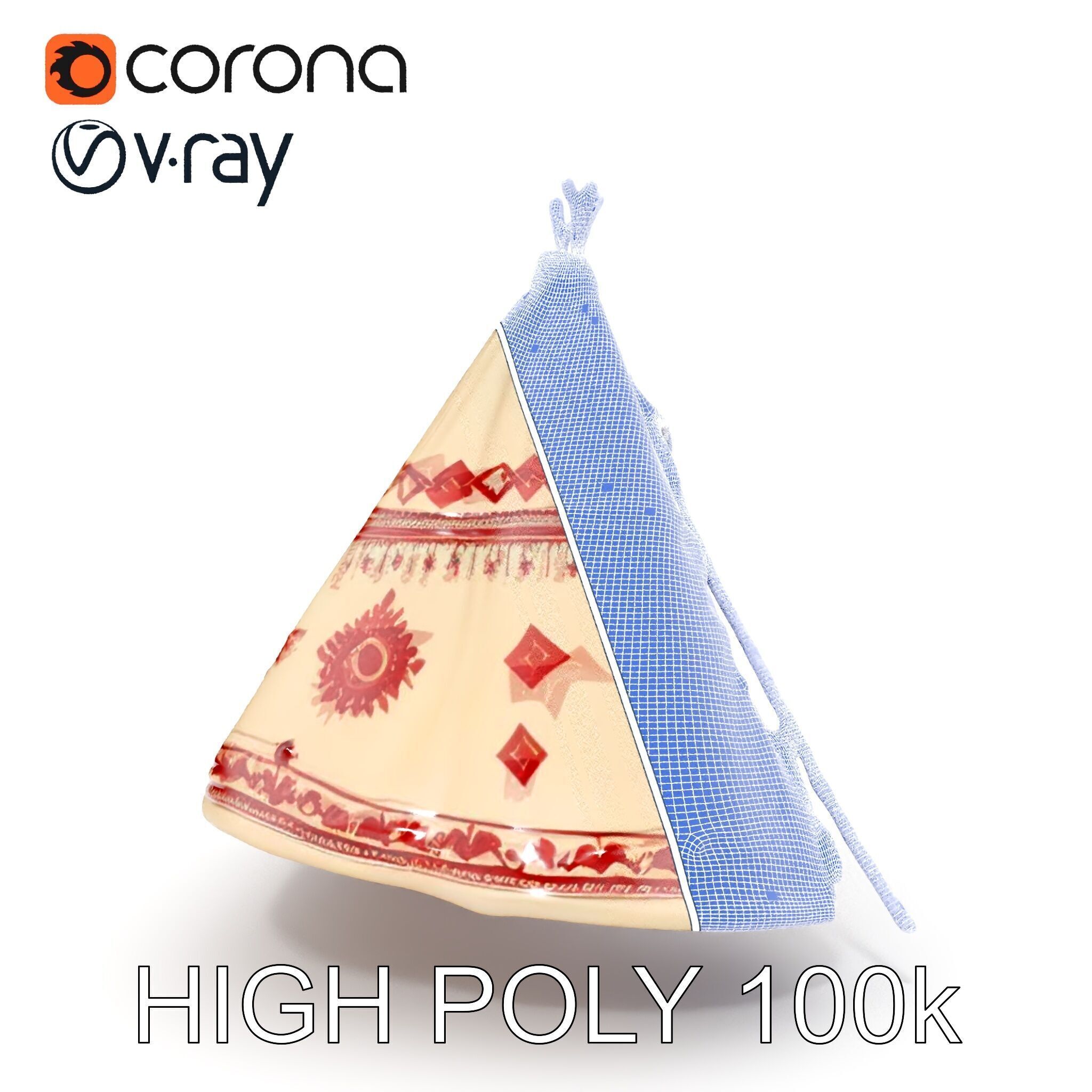 Traditional Tipi Tent Model Pack with Tribal Patterns Low-poly 3D model_19