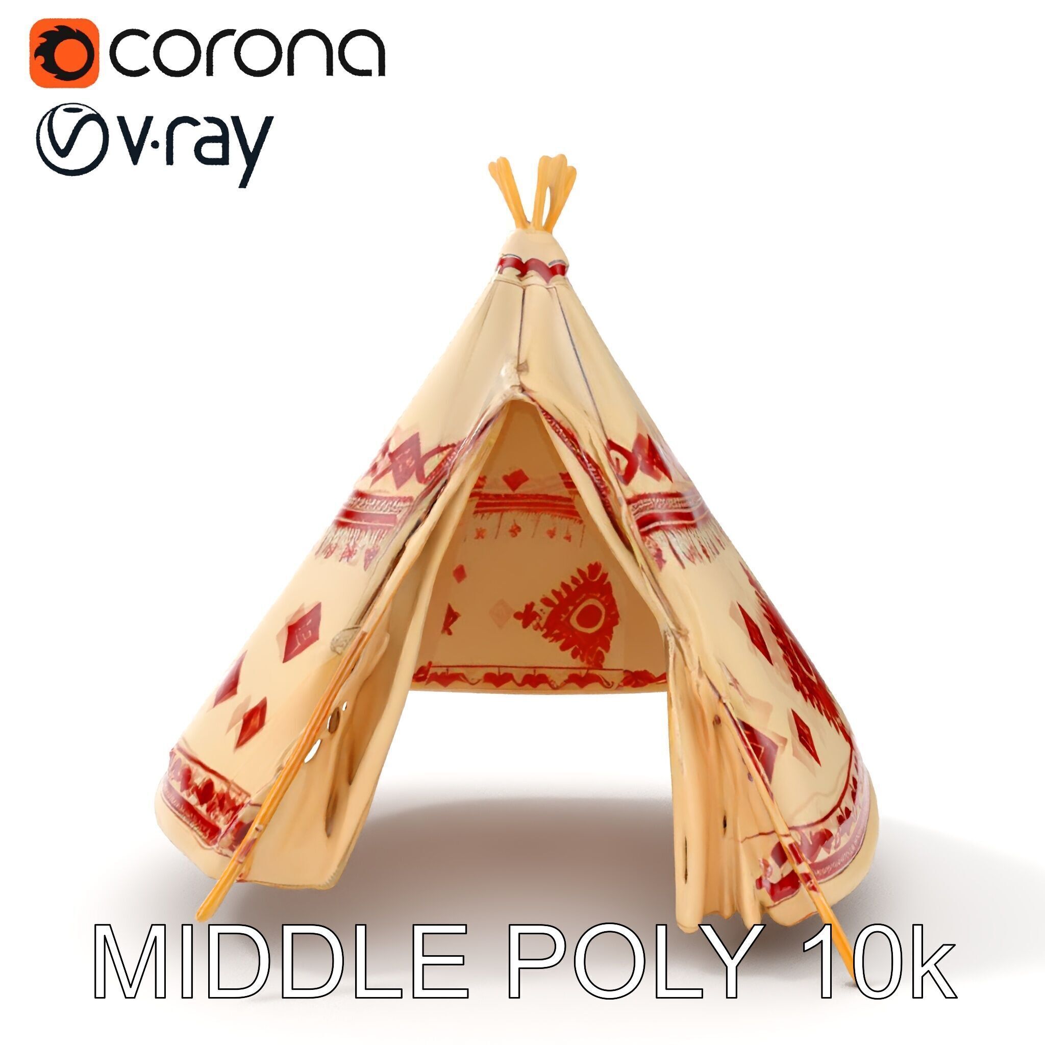 Traditional Tipi Tent Model Pack with Tribal Patterns Low-poly 3D model_29