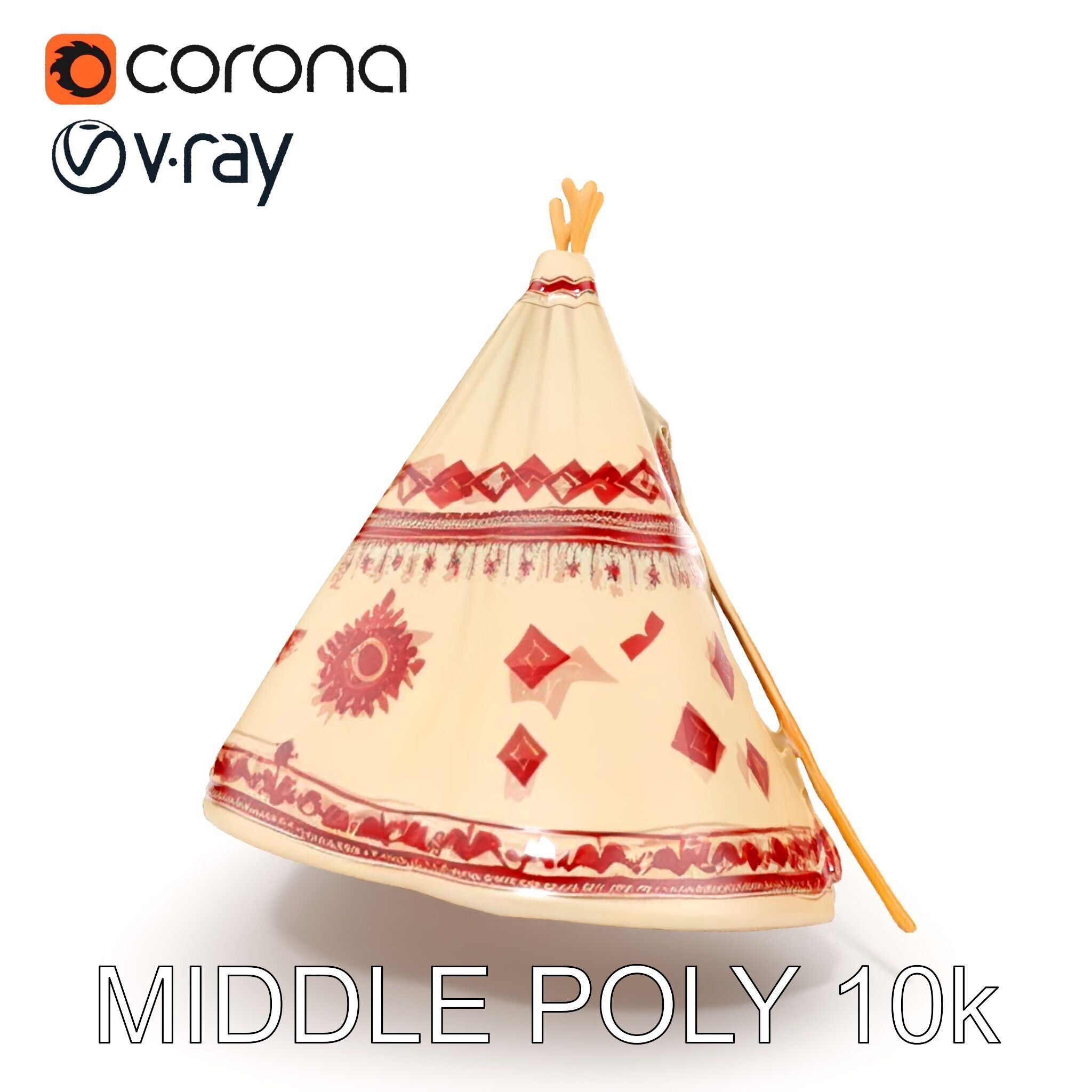 Traditional Tipi Tent Model Pack with Tribal Patterns Low-poly 3D model_23
