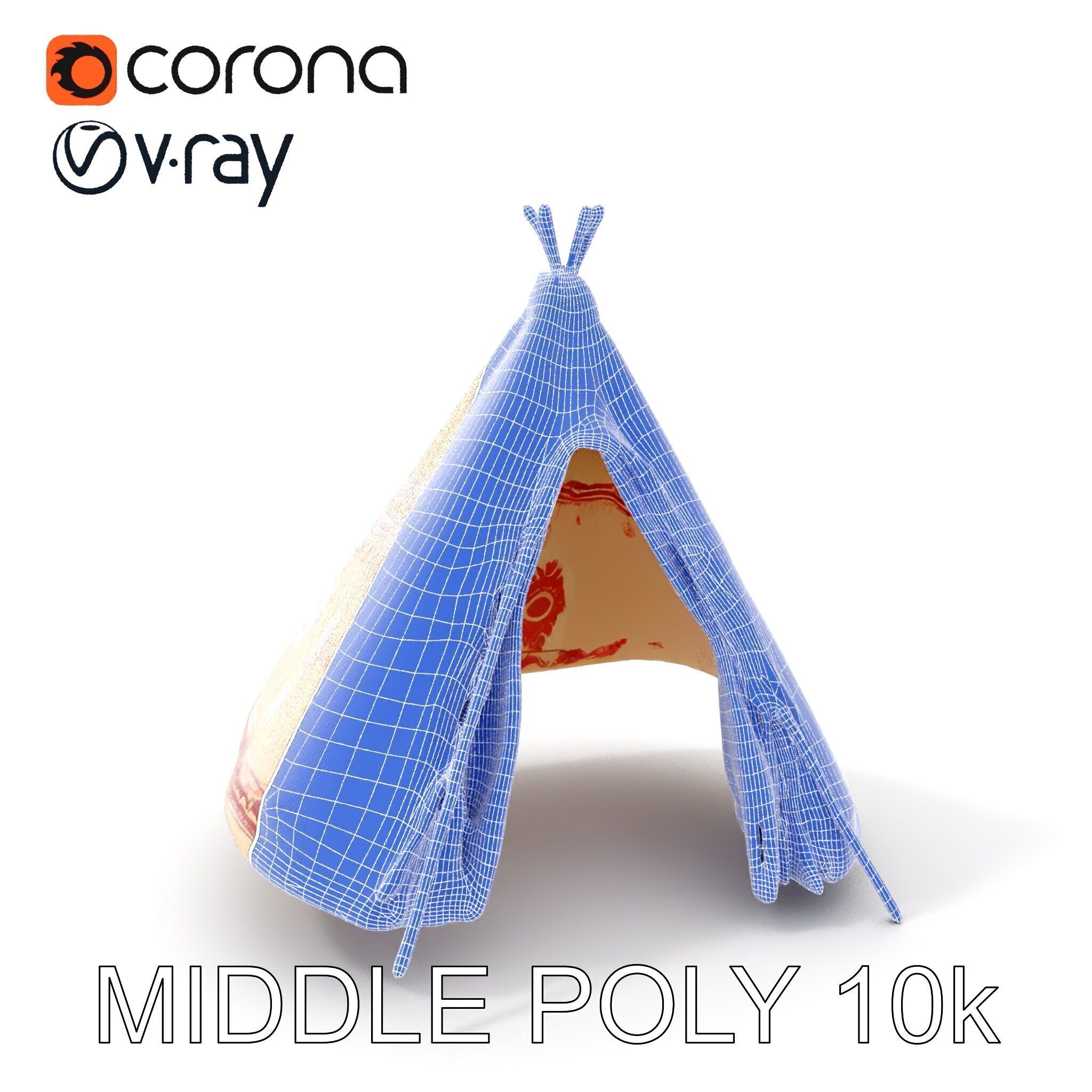 Traditional Tipi Tent Model Pack with Tribal Patterns Low-poly 3D model_20