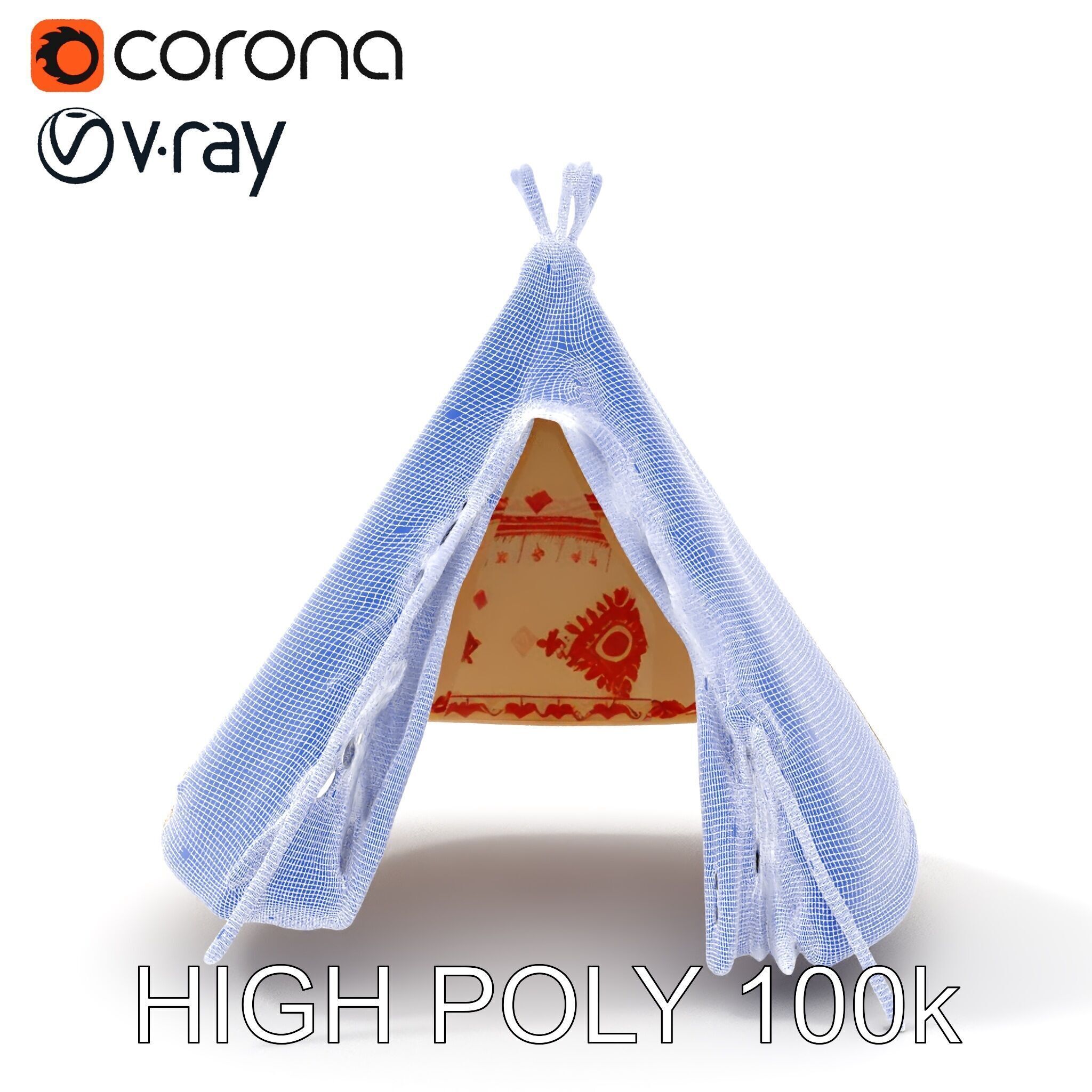 Traditional Tipi Tent Model Pack with Tribal Patterns Low-poly 3D model_14