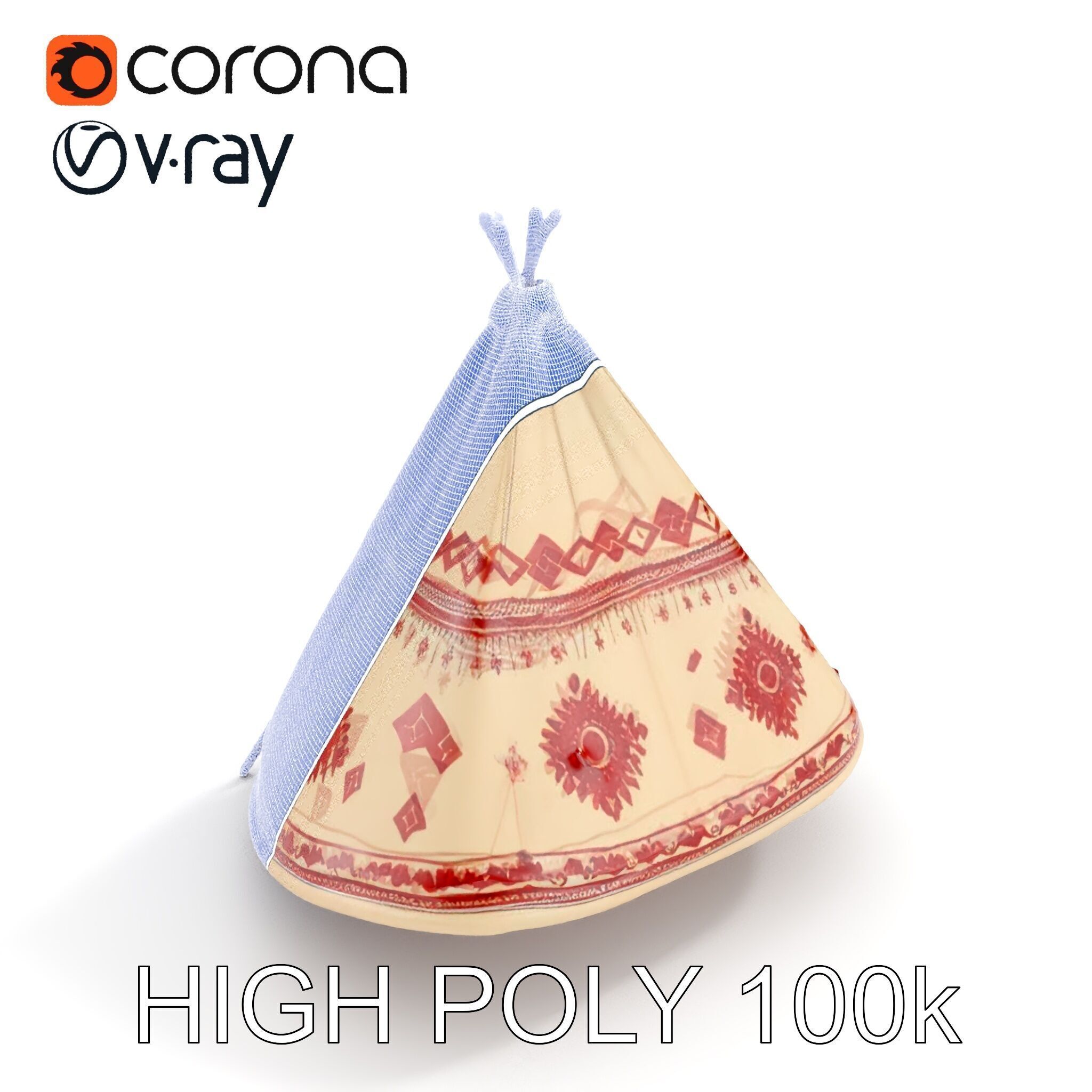 Traditional Tipi Tent Model Pack with Tribal Patterns Low-poly 3D model_34
