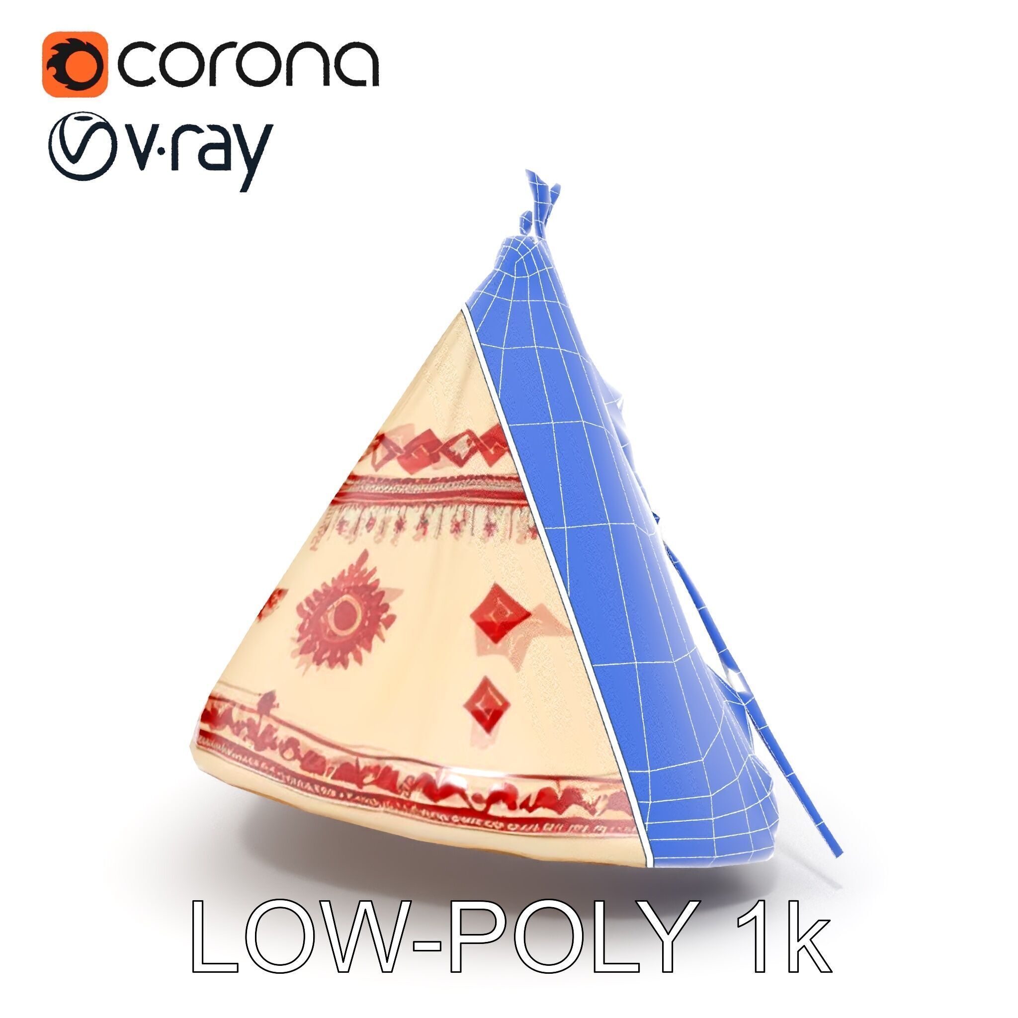 Traditional Tipi Tent Model Pack with Tribal Patterns Low-poly 3D model_13