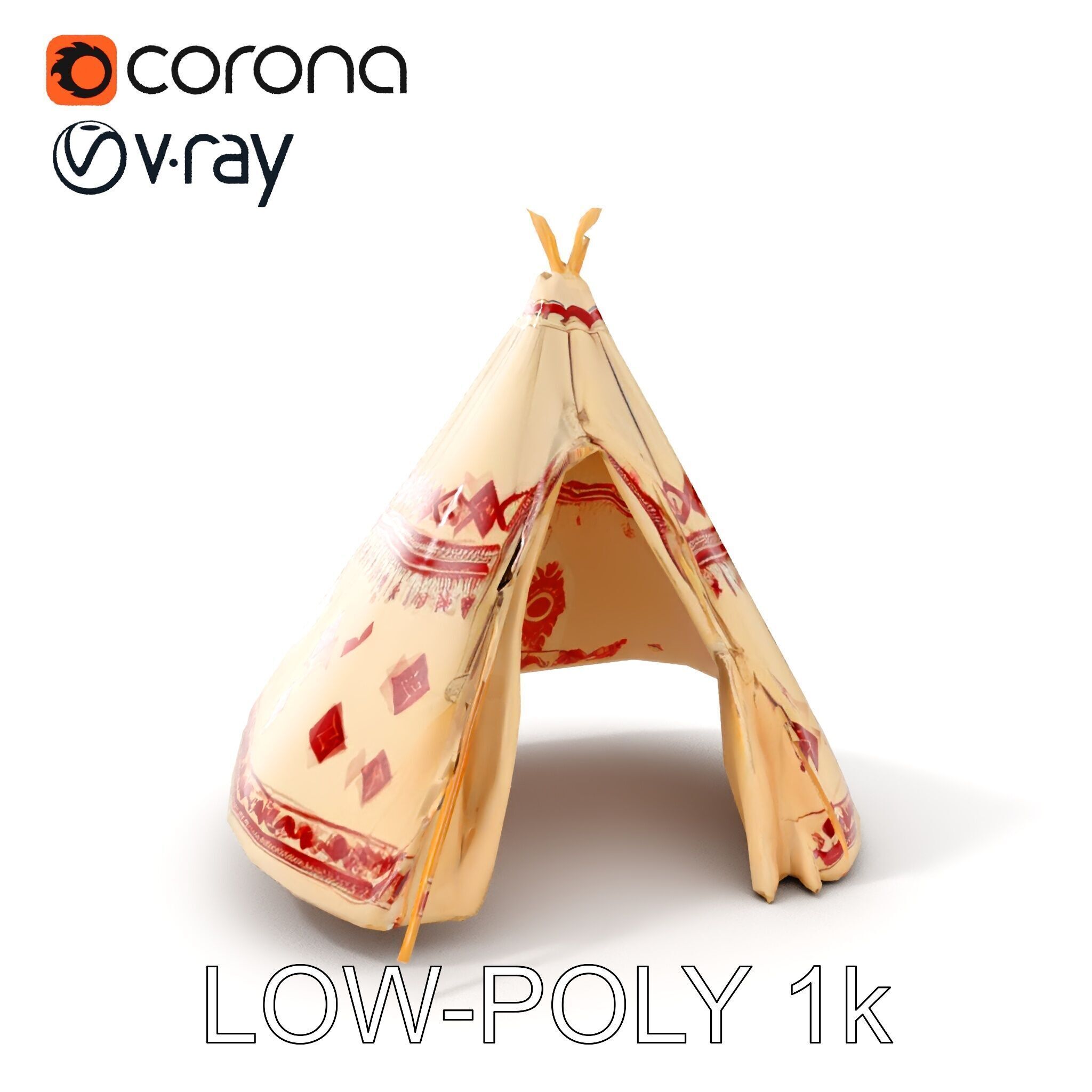 Traditional Tipi Tent Model Pack with Tribal Patterns Low-poly 3D model_30
