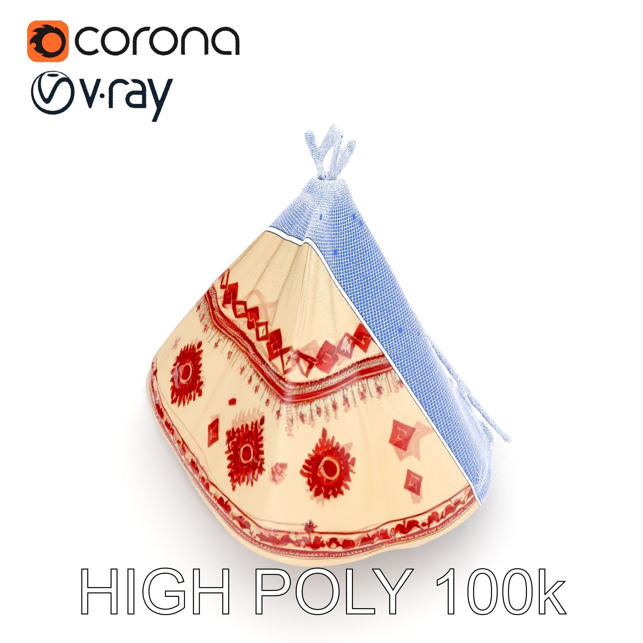 Traditional Tipi Tent Model Pack with Tribal Patterns Low-poly 3D model_35