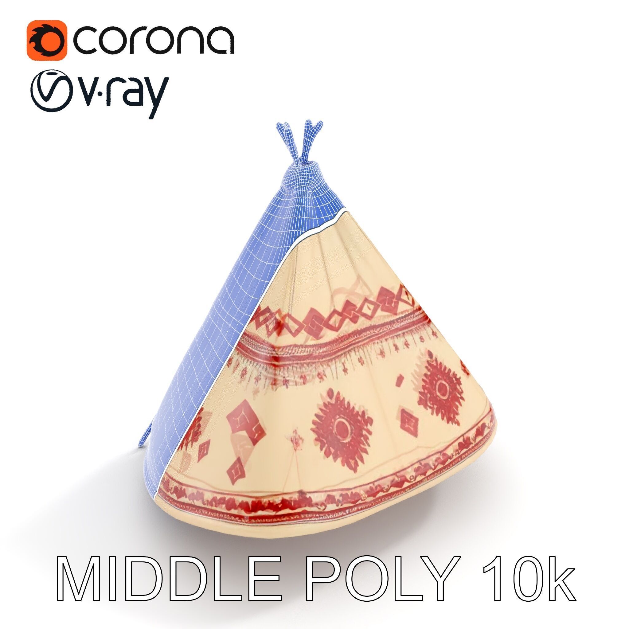 Traditional Tipi Tent Model Pack with Tribal Patterns Low-poly 3D model_25