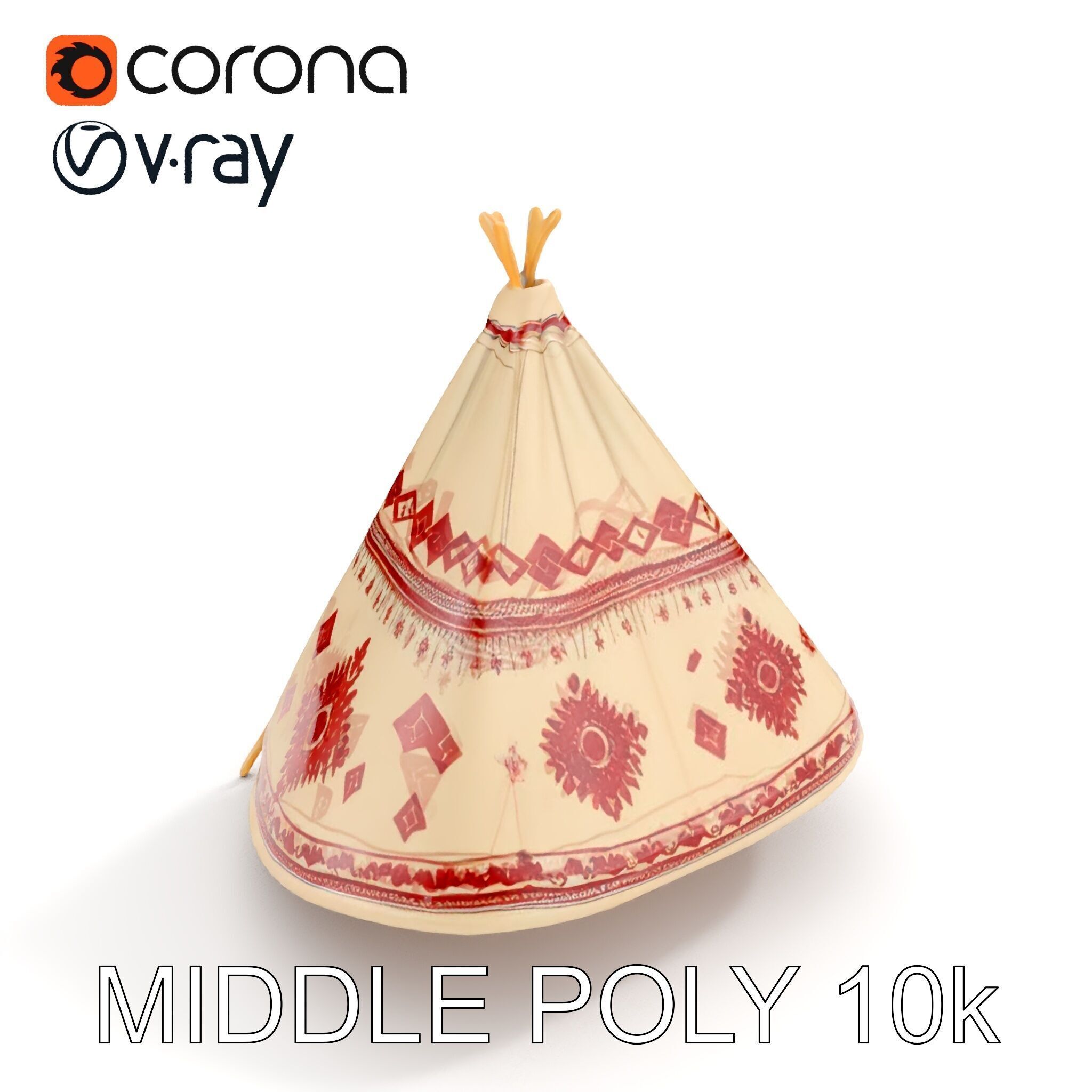 Traditional Tipi Tent Model Pack with Tribal Patterns Low-poly 3D model_9