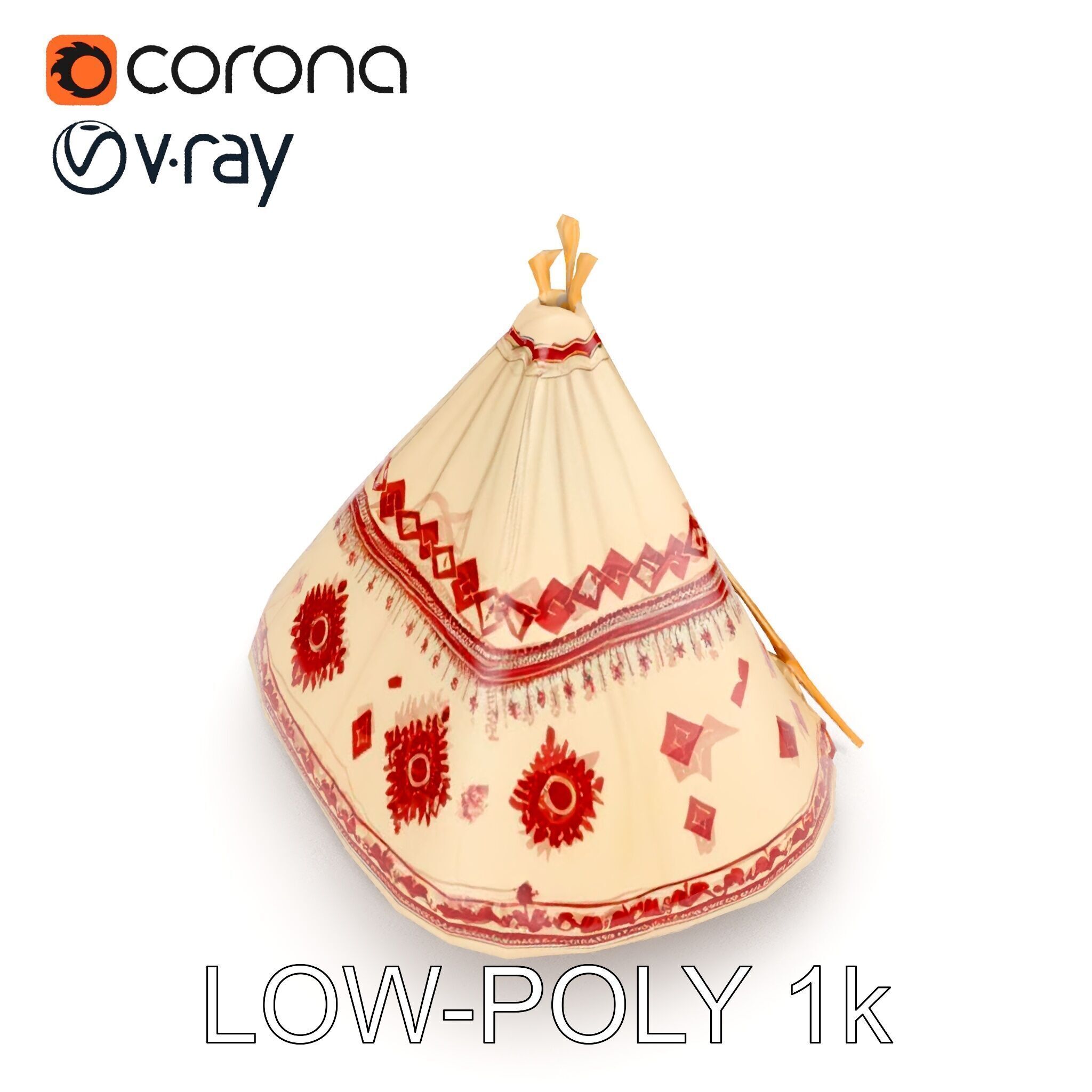 Traditional Tipi Tent Model Pack with Tribal Patterns Low-poly 3D model_24
