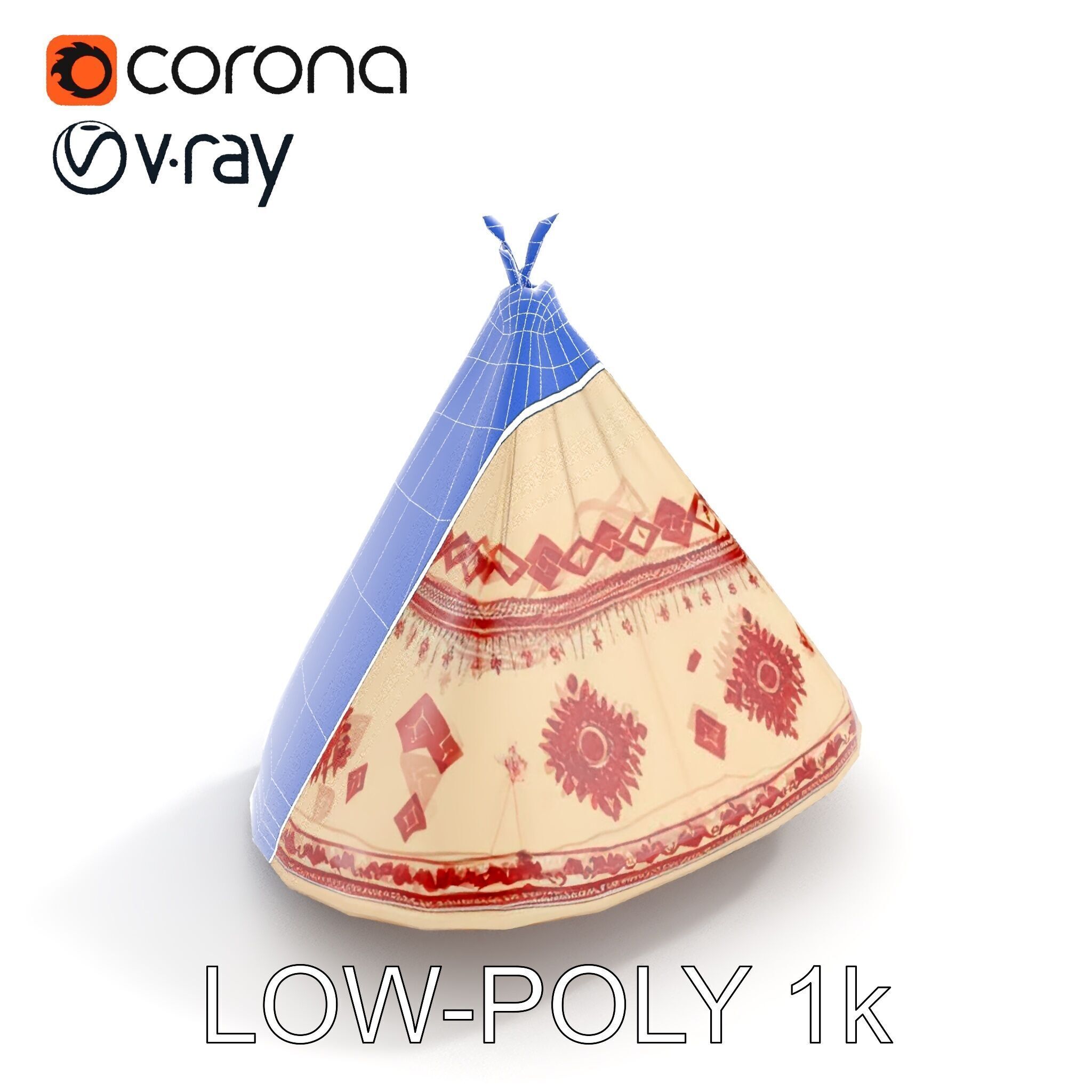Traditional Tipi Tent Model Pack with Tribal Patterns Low-poly 3D model_26