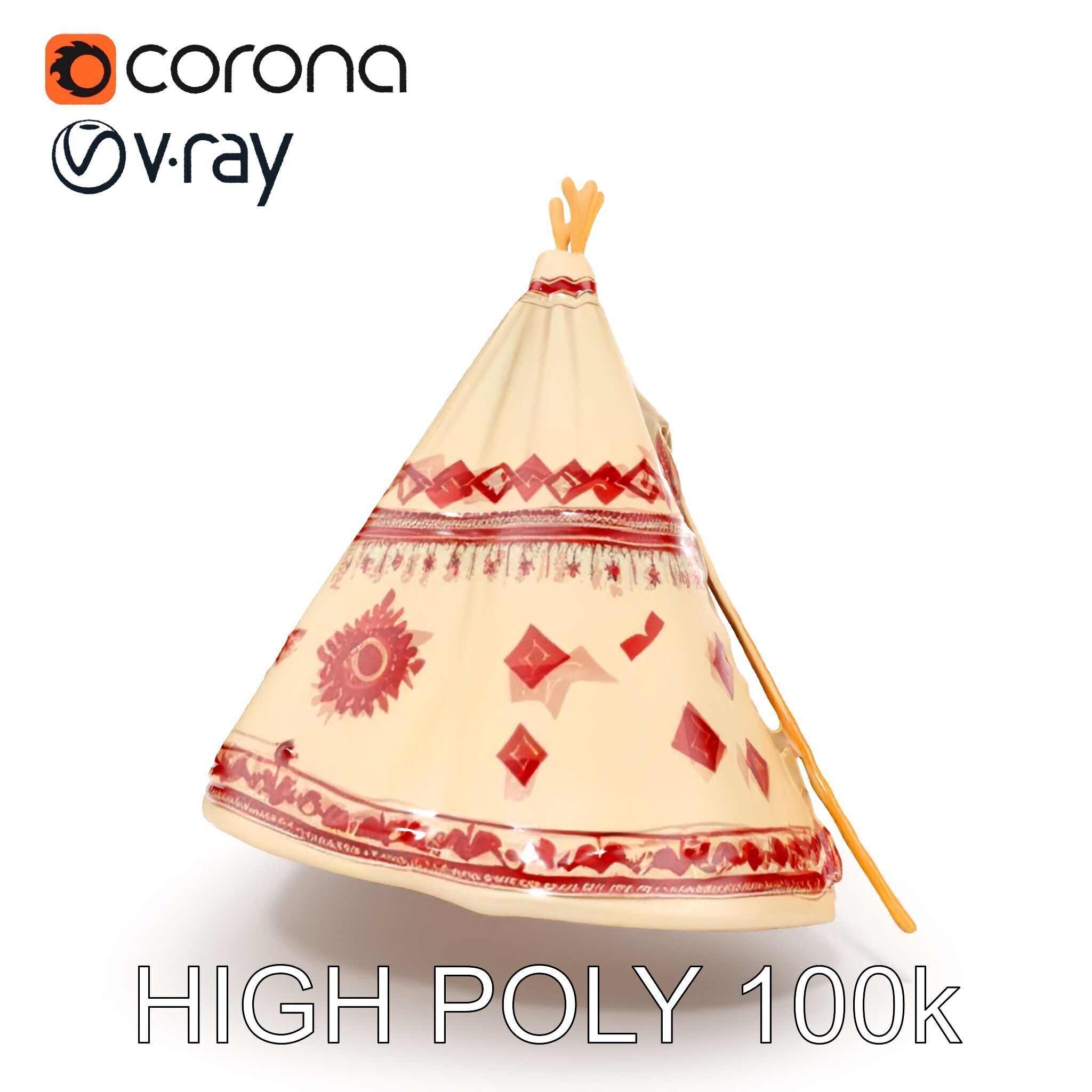 Traditional Tipi Tent Model Pack with Tribal Patterns Low-poly 3D model_11