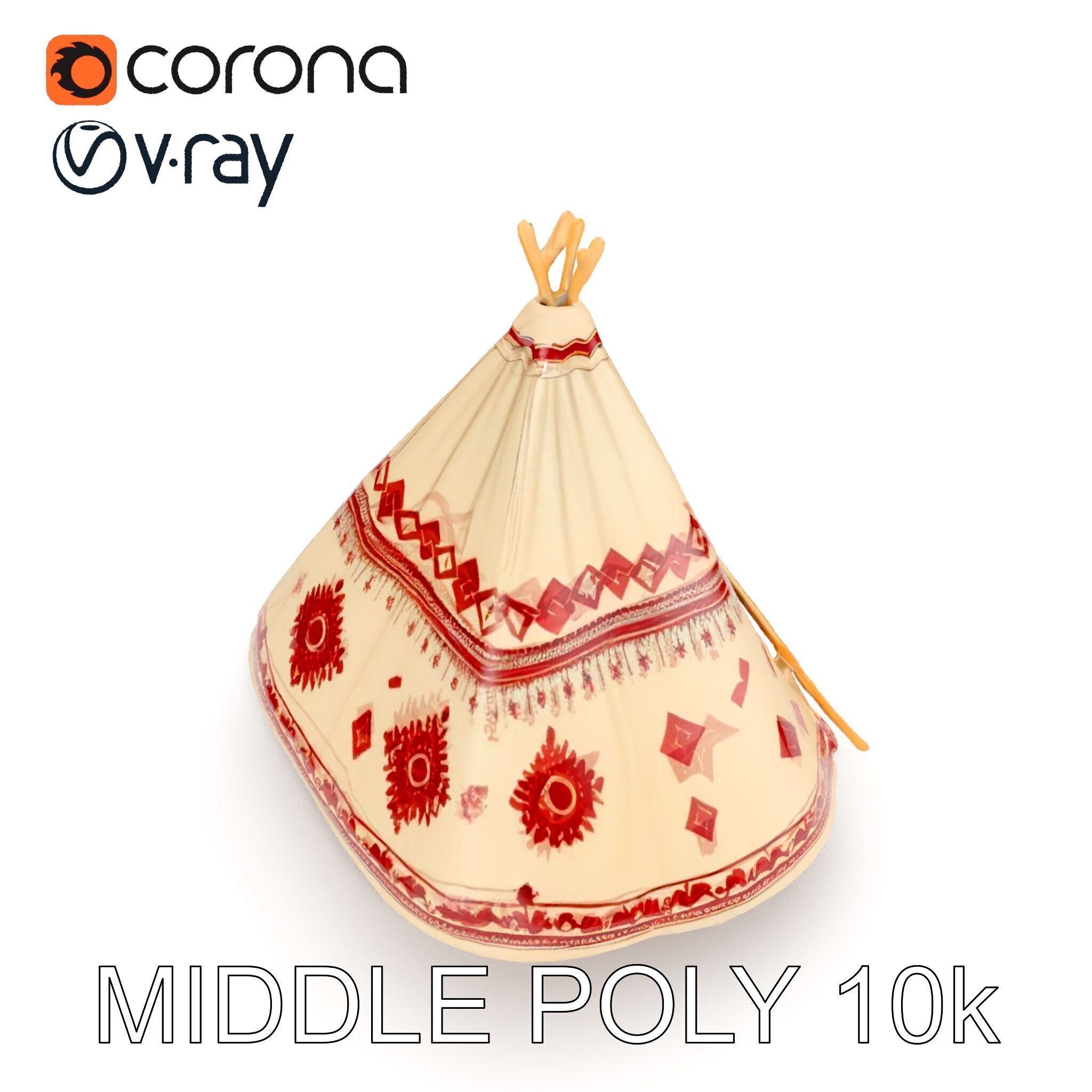 Traditional Tipi Tent Model Pack with Tribal Patterns Low-poly 3D model_15