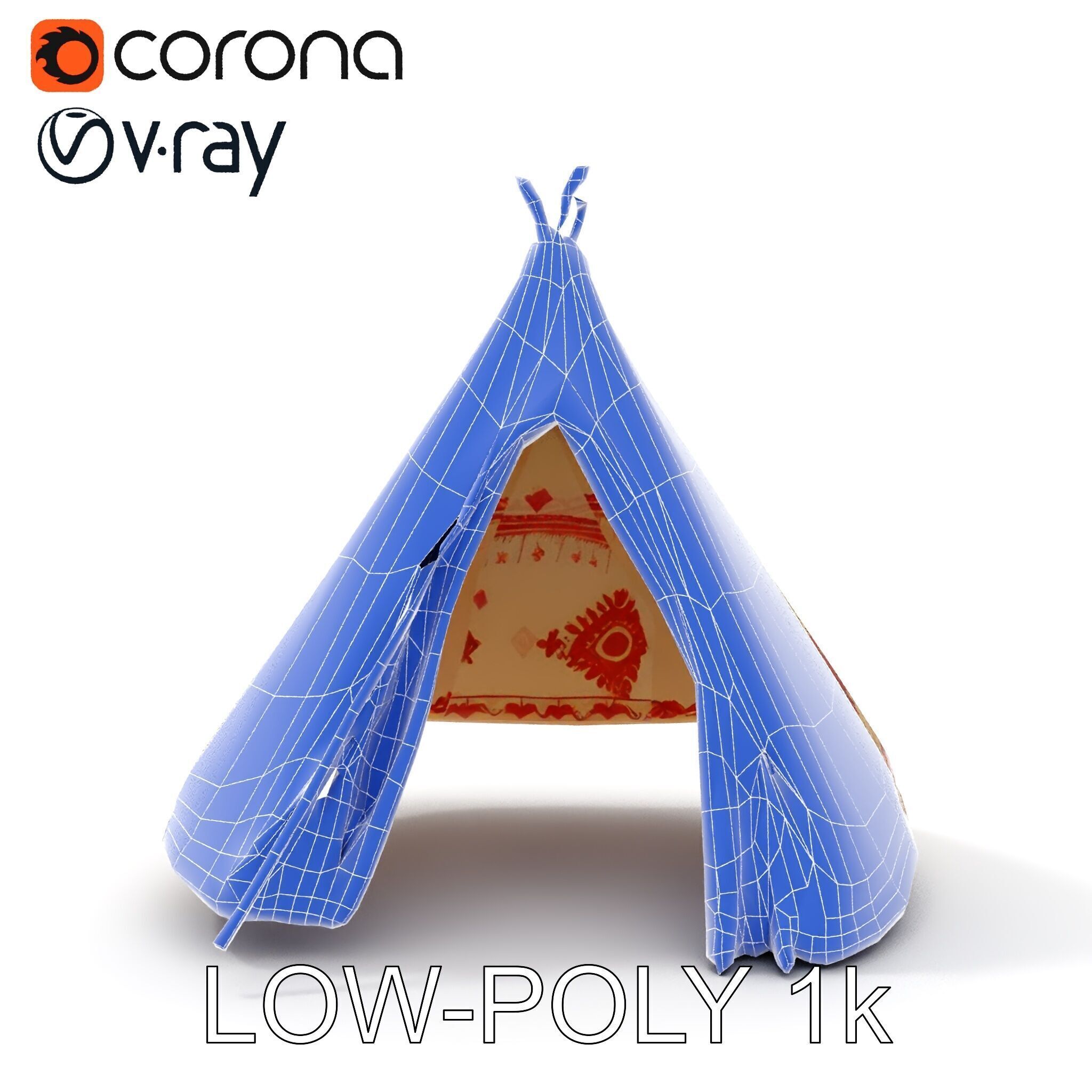 Traditional Tipi Tent Model Pack with Tribal Patterns Low-poly 3D model_18
