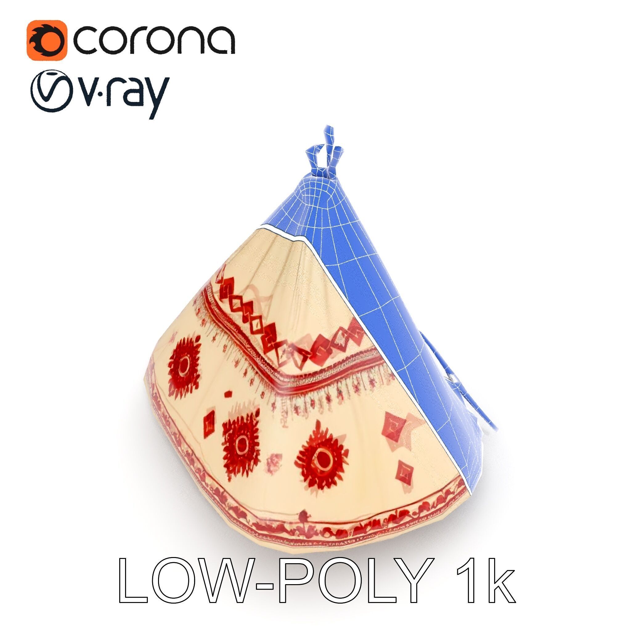 Traditional Tipi Tent Model Pack with Tribal Patterns Low-poly 3D model_21