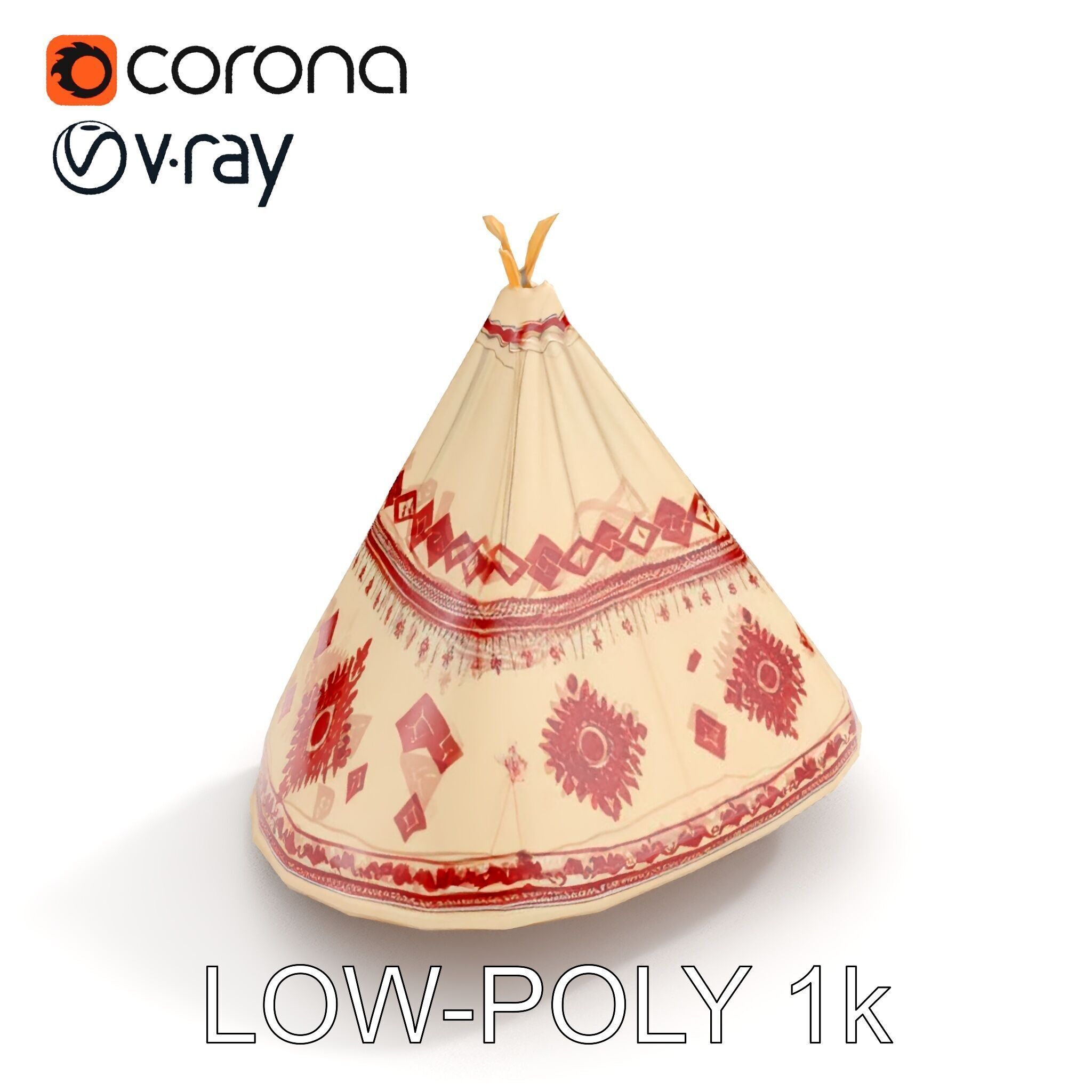 Traditional Tipi Tent Model Pack with Tribal Patterns Low-poly 3D model_33