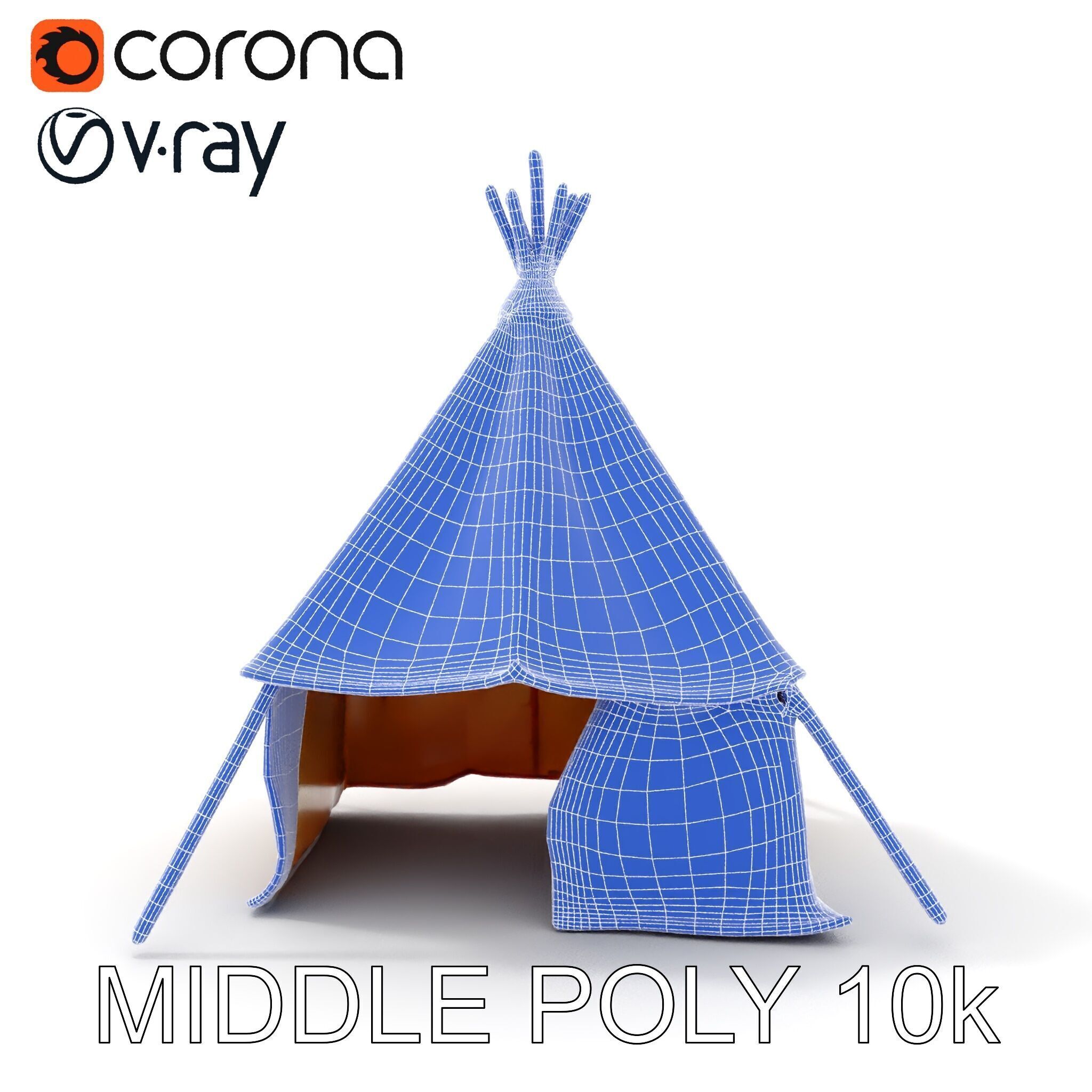 Traditional Canvas Tipi Tent Model Pack Low-poly 3D model_12