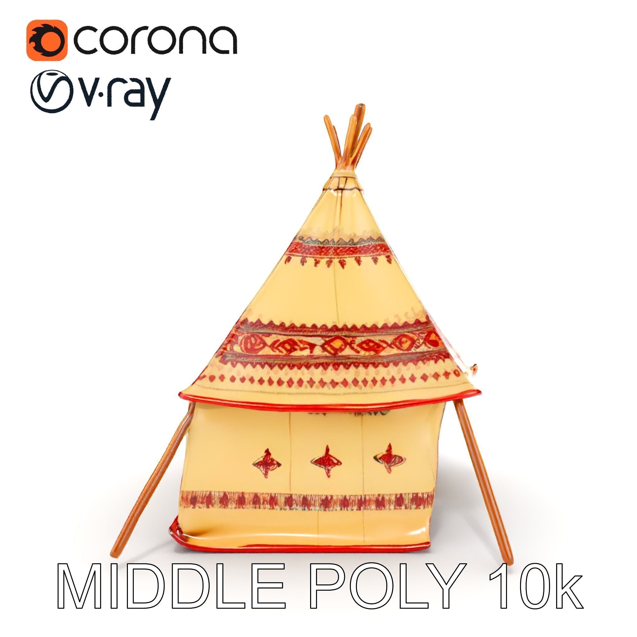 Traditional Canvas Tipi Tent Model Pack Low-poly 3D model_27