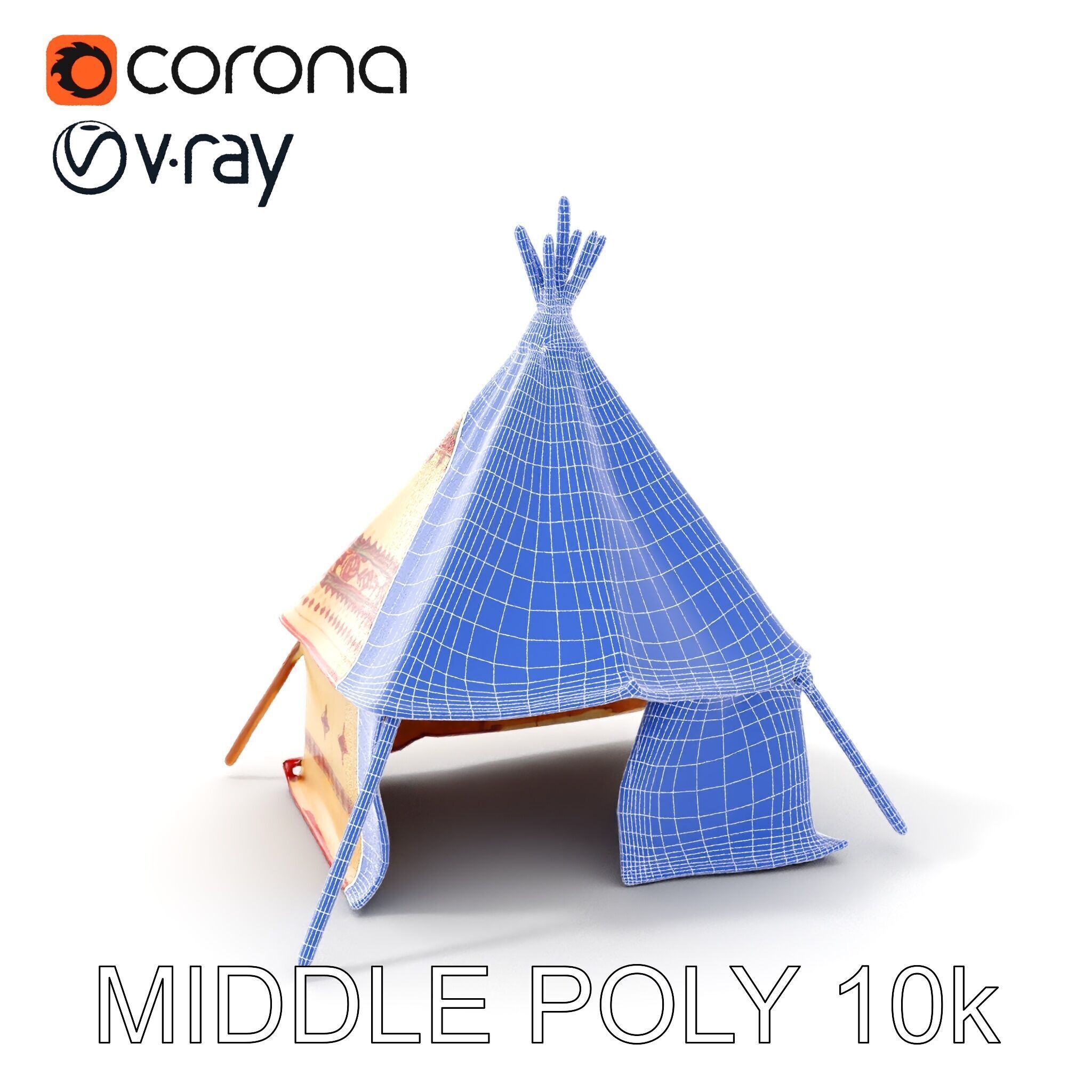Traditional Canvas Tipi Tent Model Pack Low-poly 3D model_9