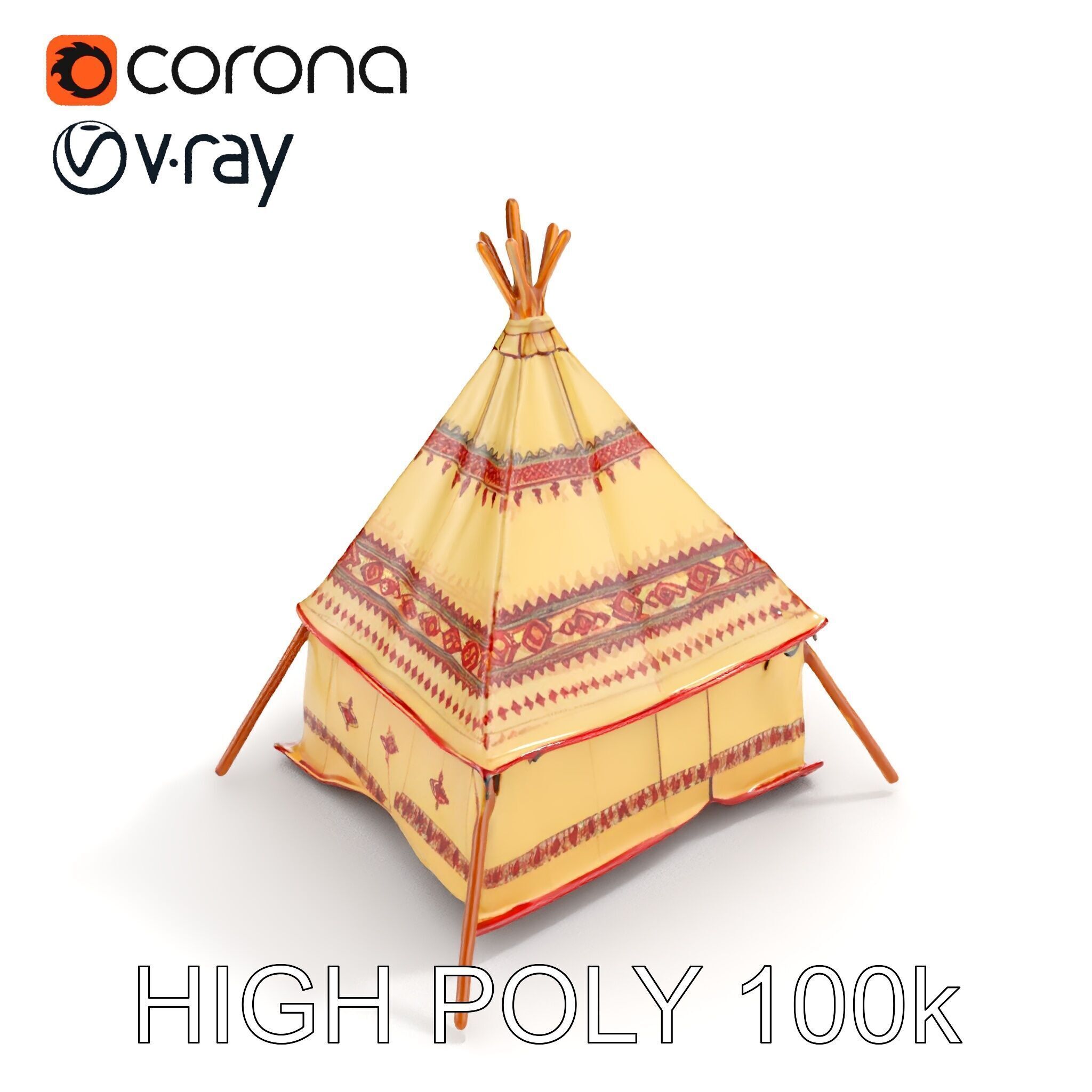 Traditional Canvas Tipi Tent Model Pack Low-poly 3D model_26