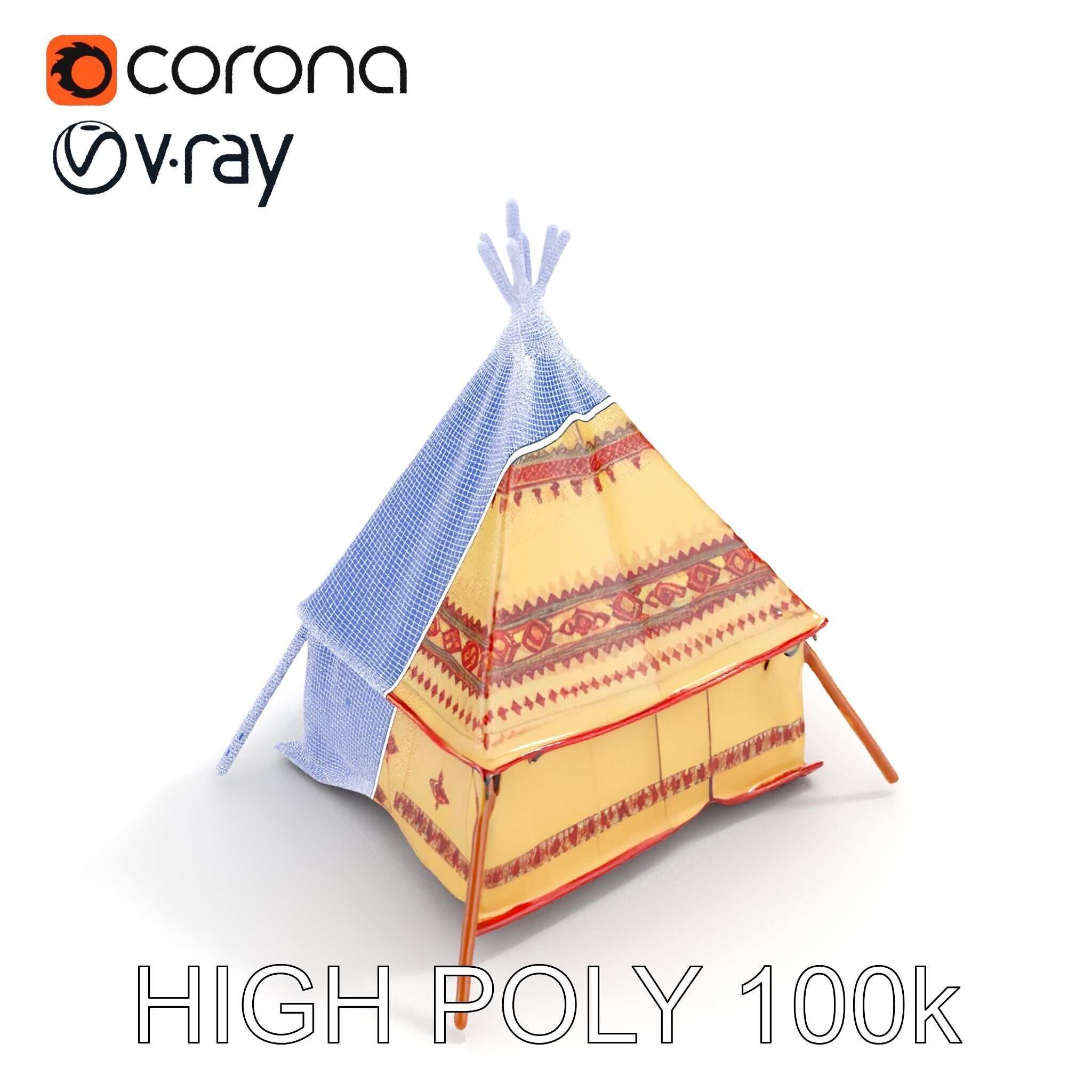 Traditional Canvas Tipi Tent Model Pack Low-poly 3D model_14