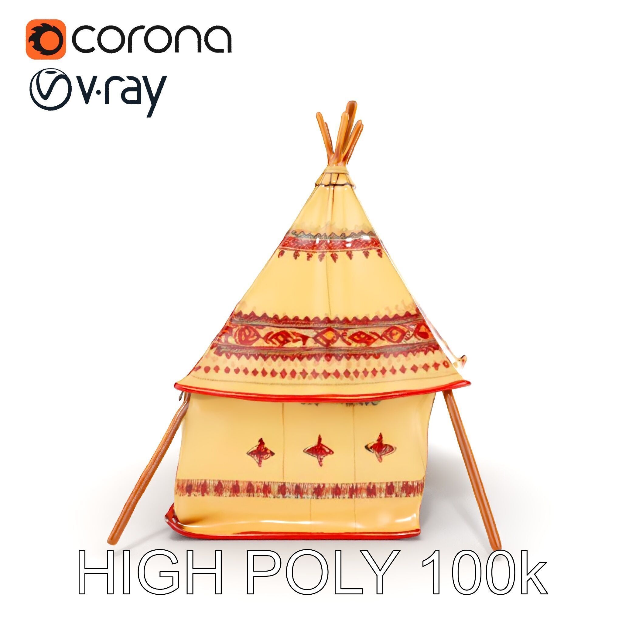 Traditional Canvas Tipi Tent Model Pack Low-poly 3D model_29