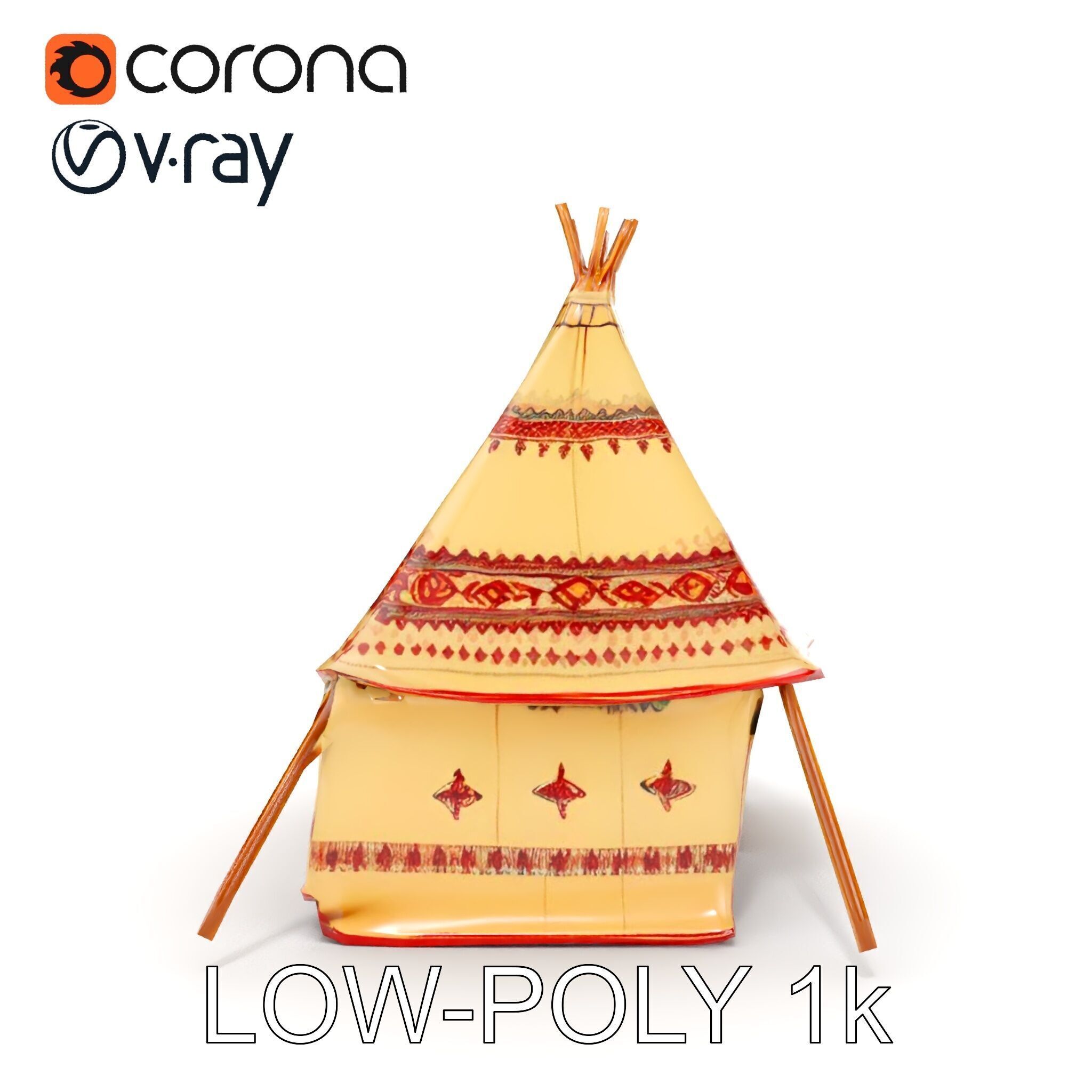 Traditional Canvas Tipi Tent Model Pack Low-poly 3D model_20