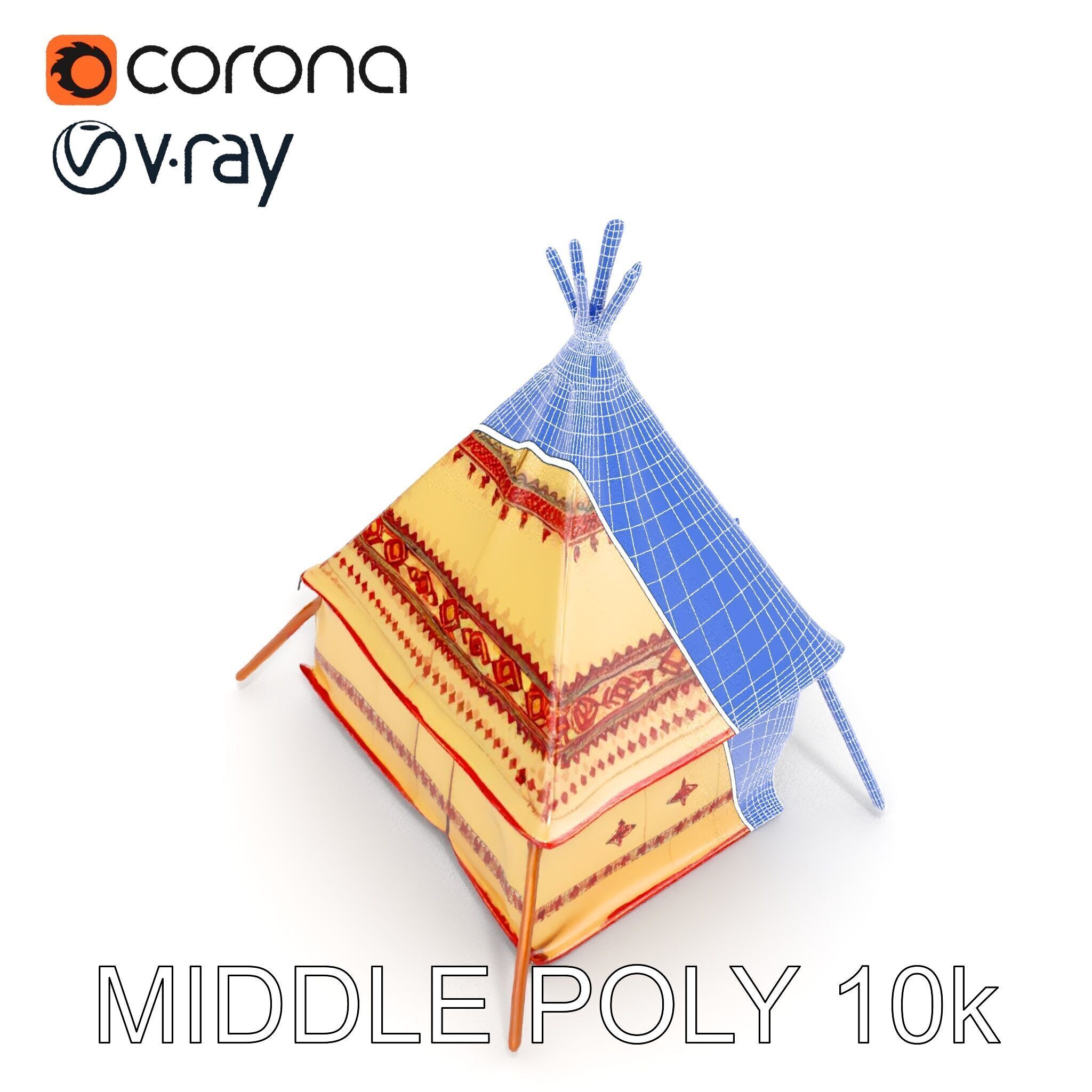Traditional Canvas Tipi Tent Model Pack Low-poly 3D model_19