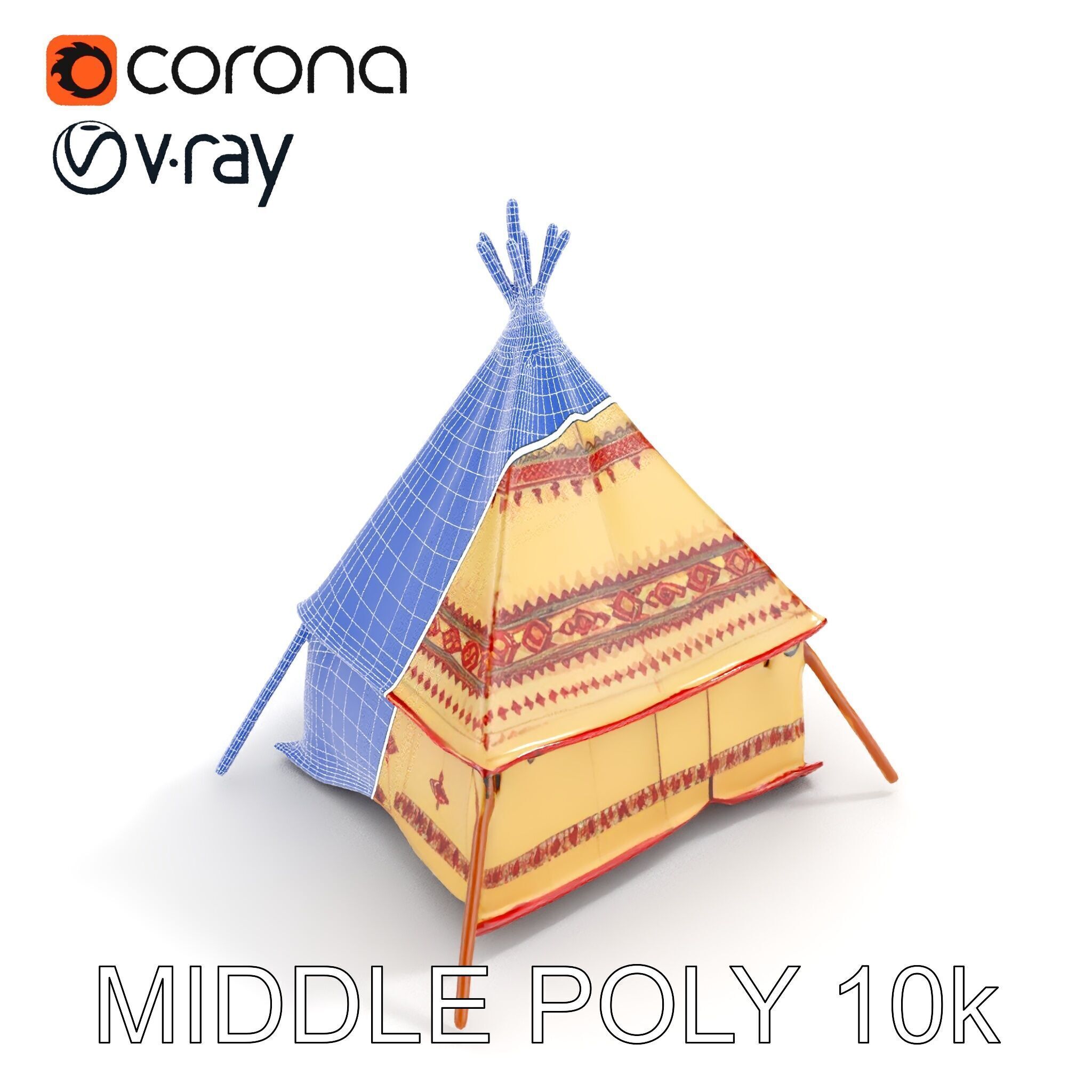 Traditional Canvas Tipi Tent Model Pack Low-poly 3D model_6