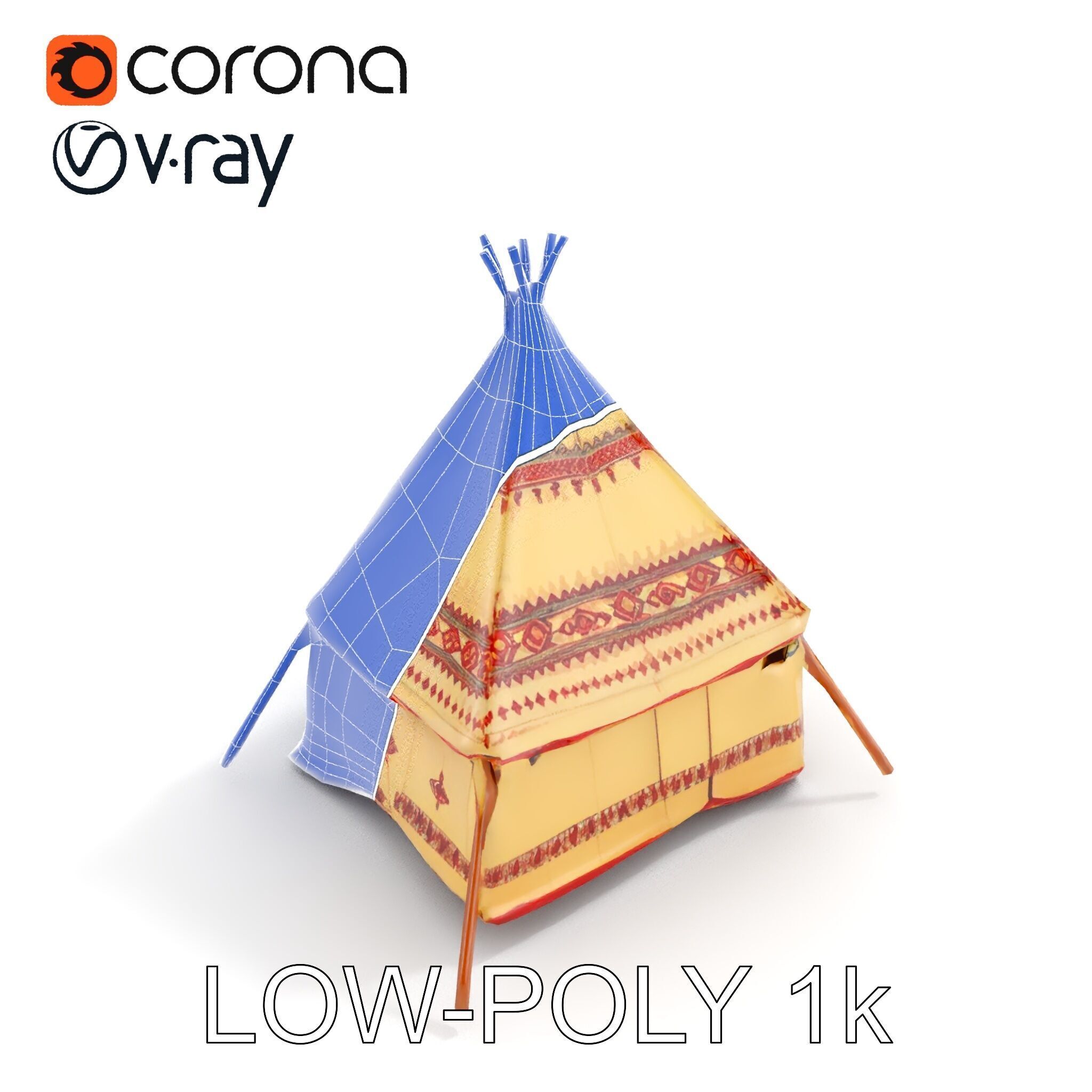 Traditional Canvas Tipi Tent Model Pack Low-poly 3D model_34