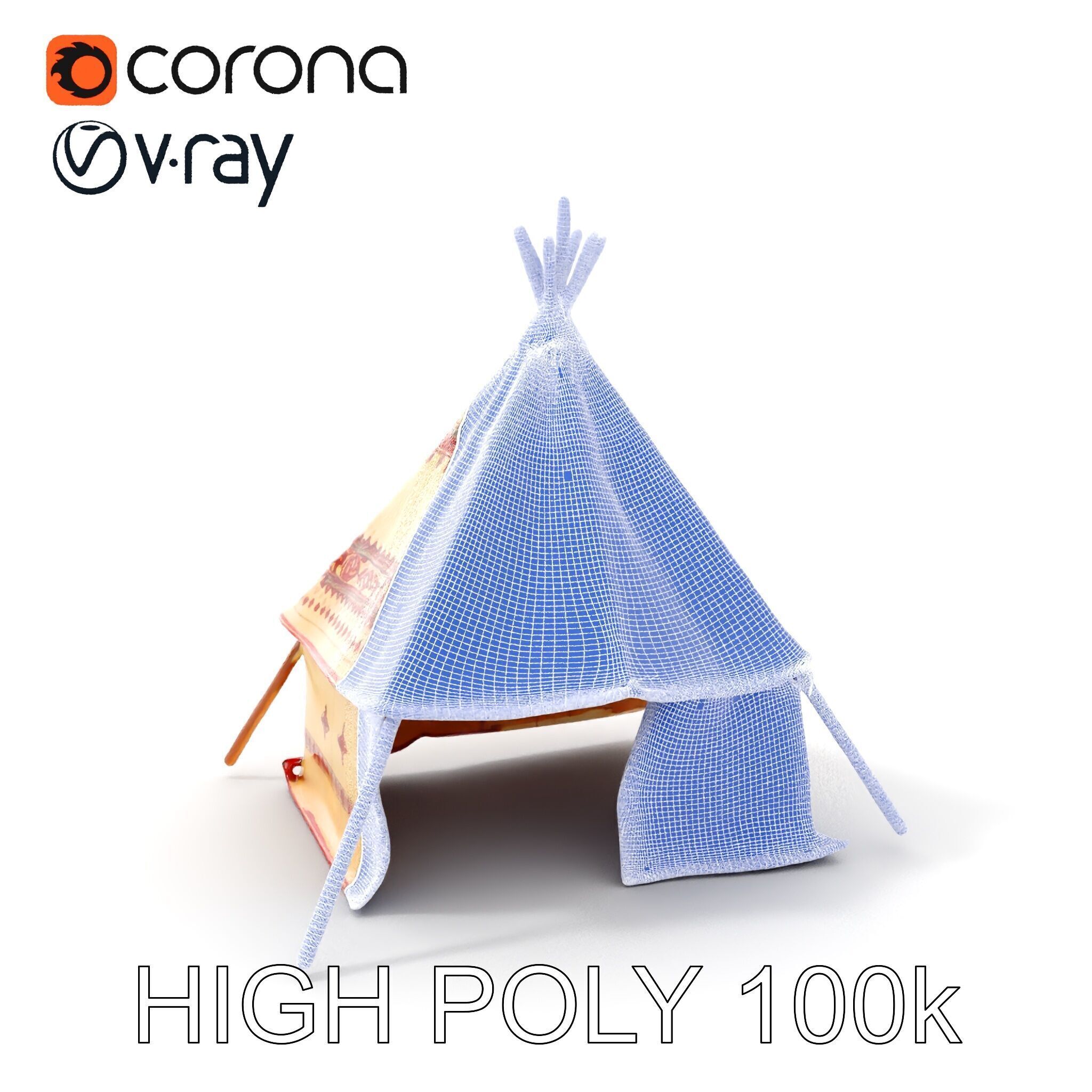 Traditional Canvas Tipi Tent Model Pack Low-poly 3D model_4