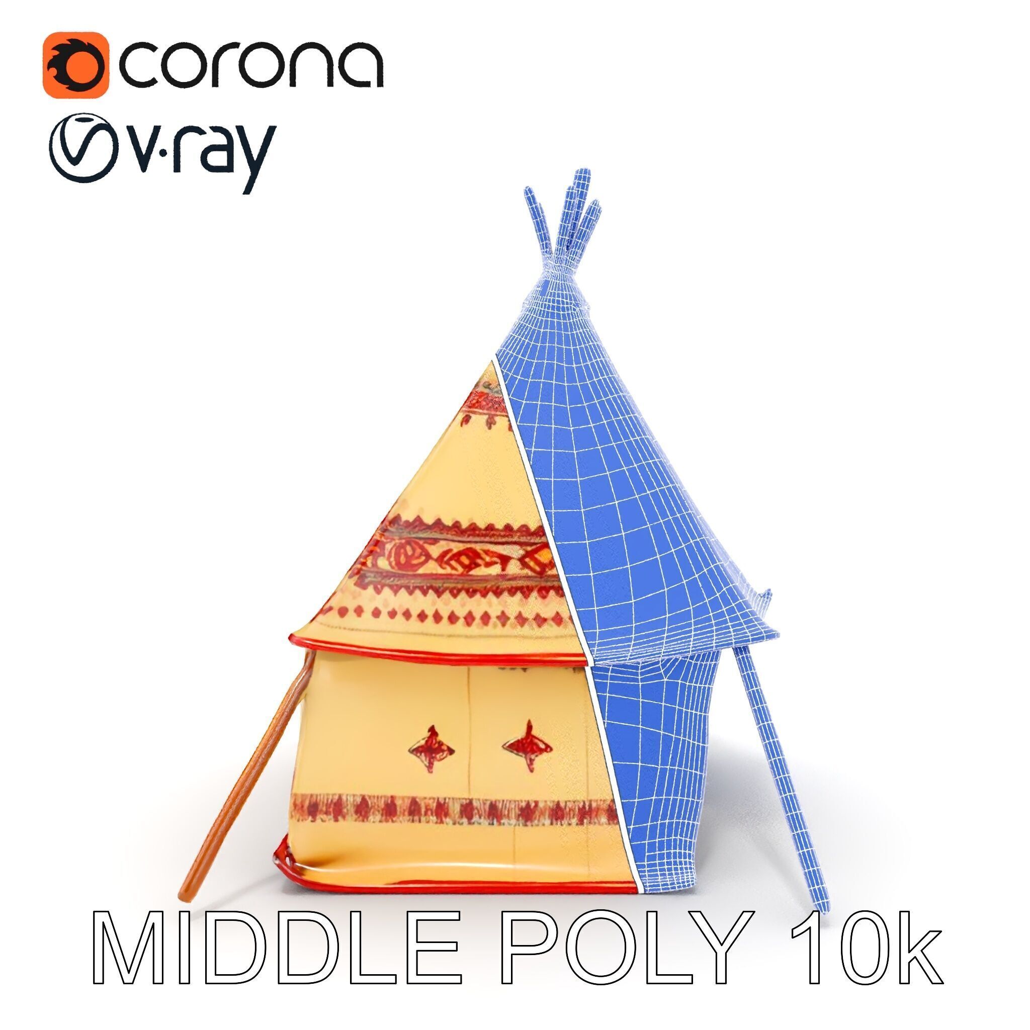 Traditional Canvas Tipi Tent Model Pack Low-poly 3D model_22