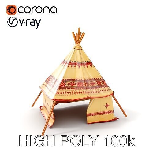 Traditional Canvas Tipi Tent Model Pack Low-poly 3D model